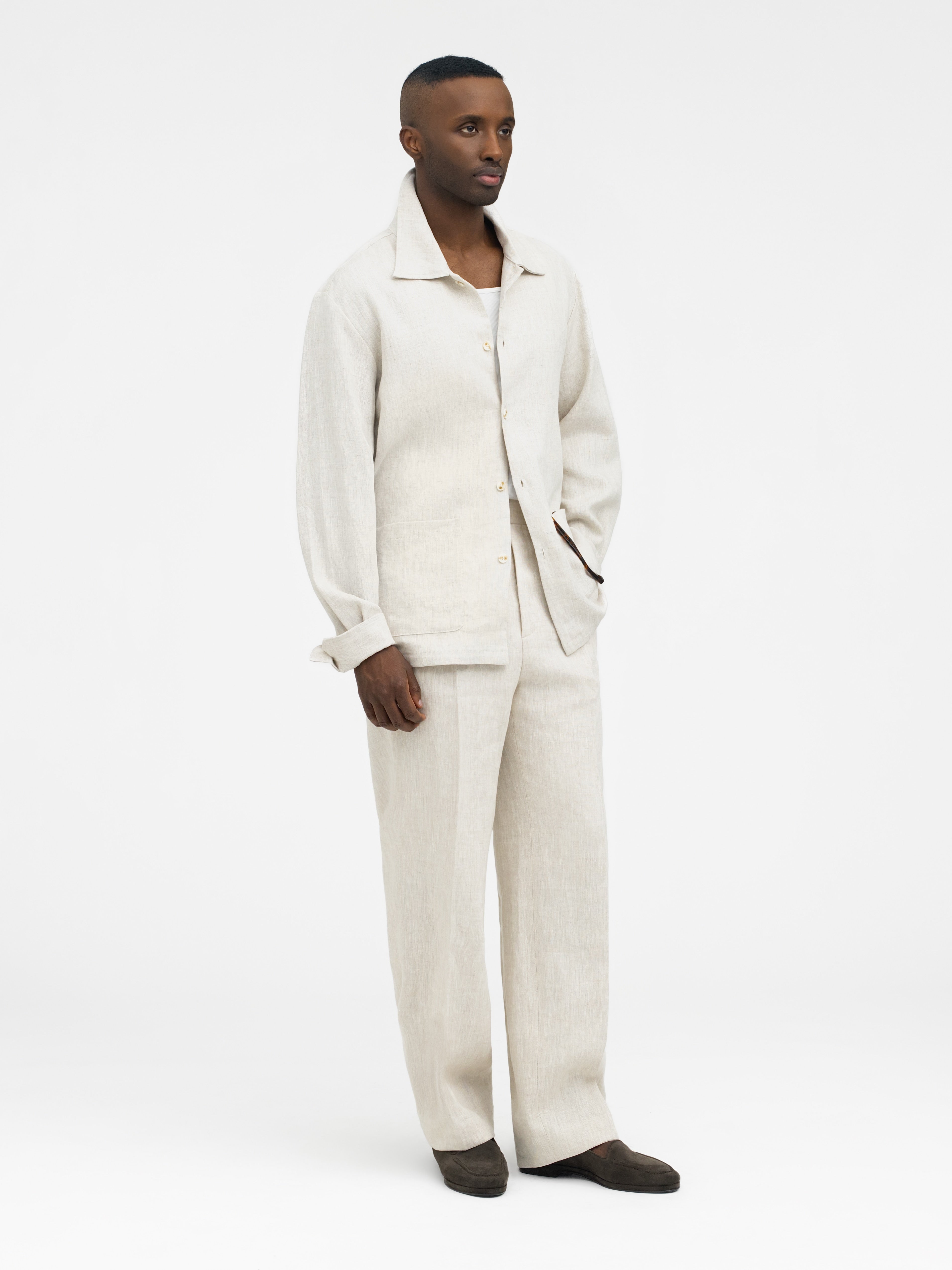 Beige Linen Shirt Jacket - Grand Le Mar