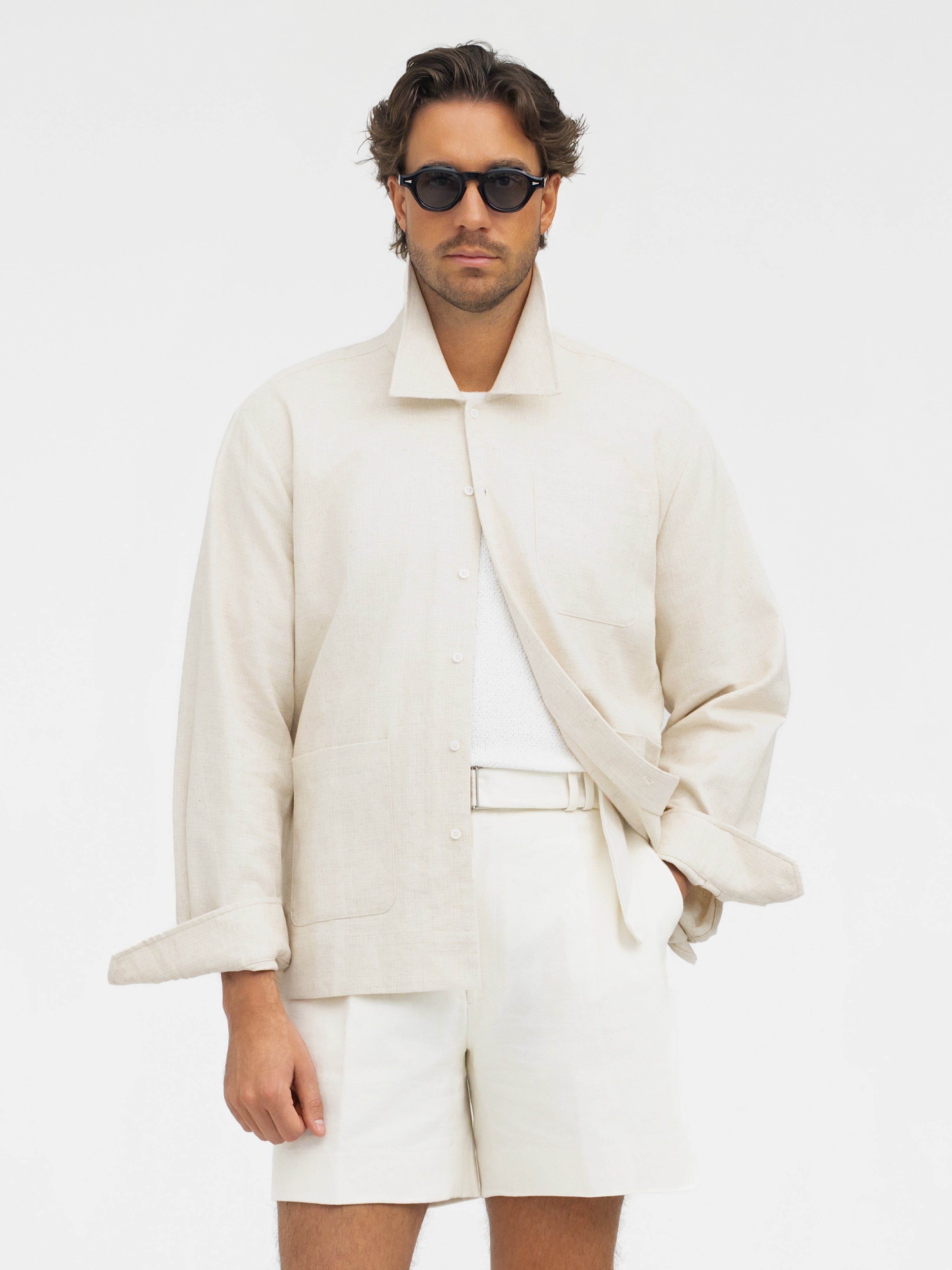 Oatmeal Handspun Cotton Linen Overshirt - Grand Le Mar