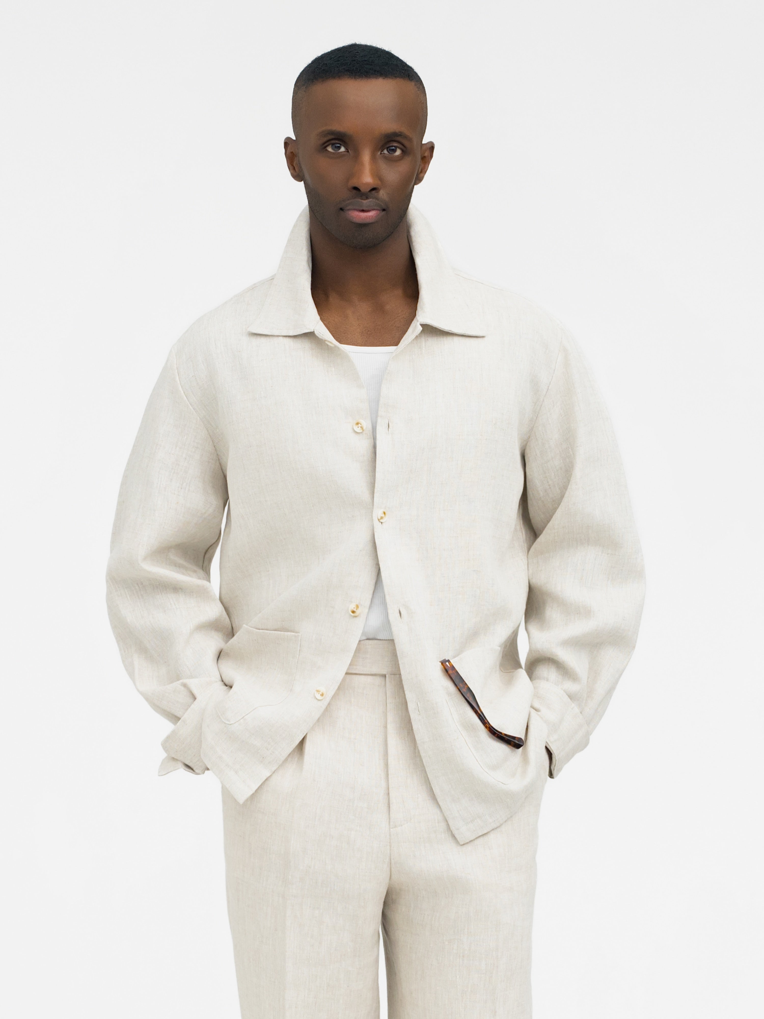 Beige Linen Shirt Jacket - Grand Le Mar