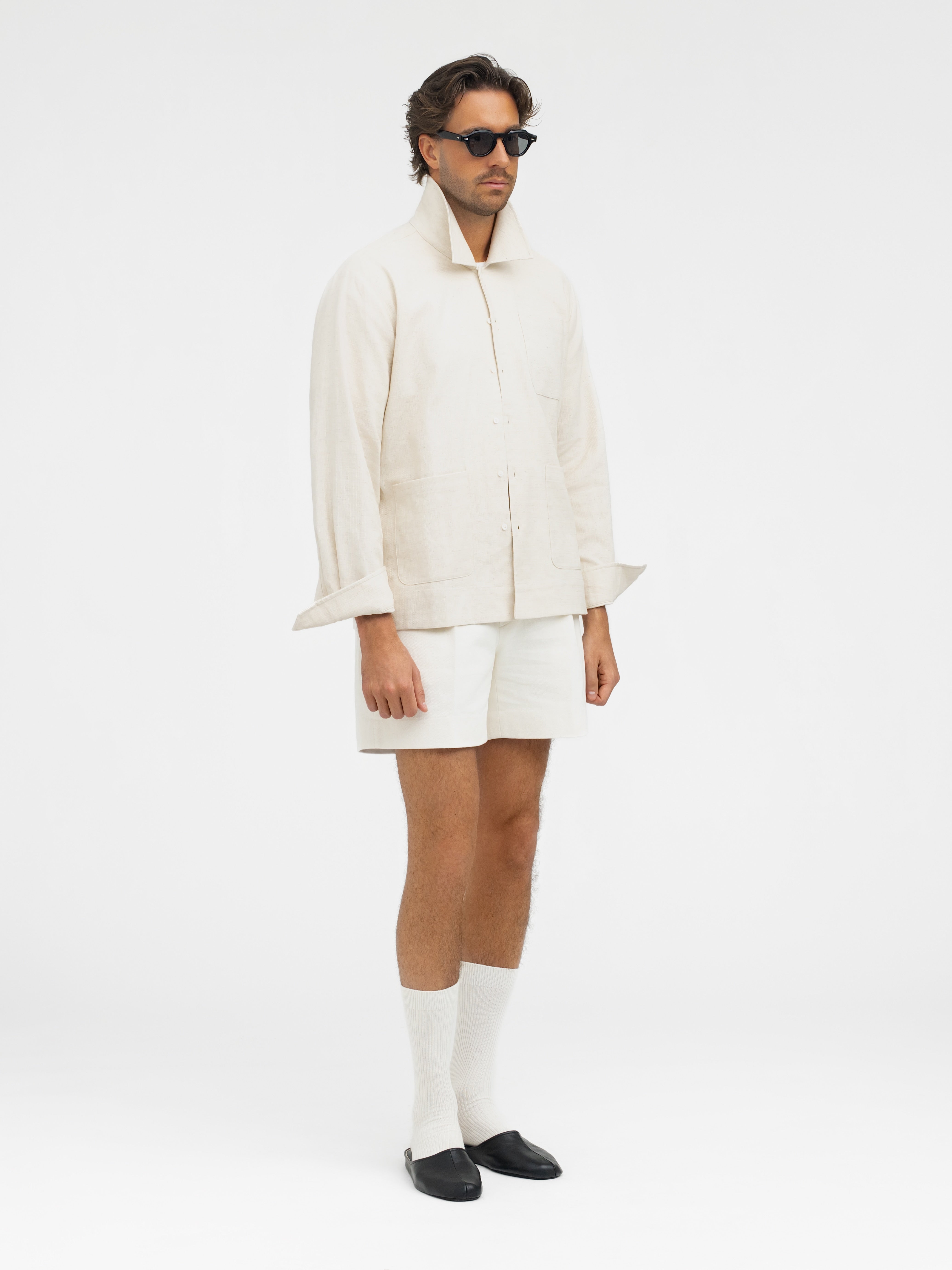 Oatmeal Handspun Cotton Linen Overshirt - Grand Le Mar