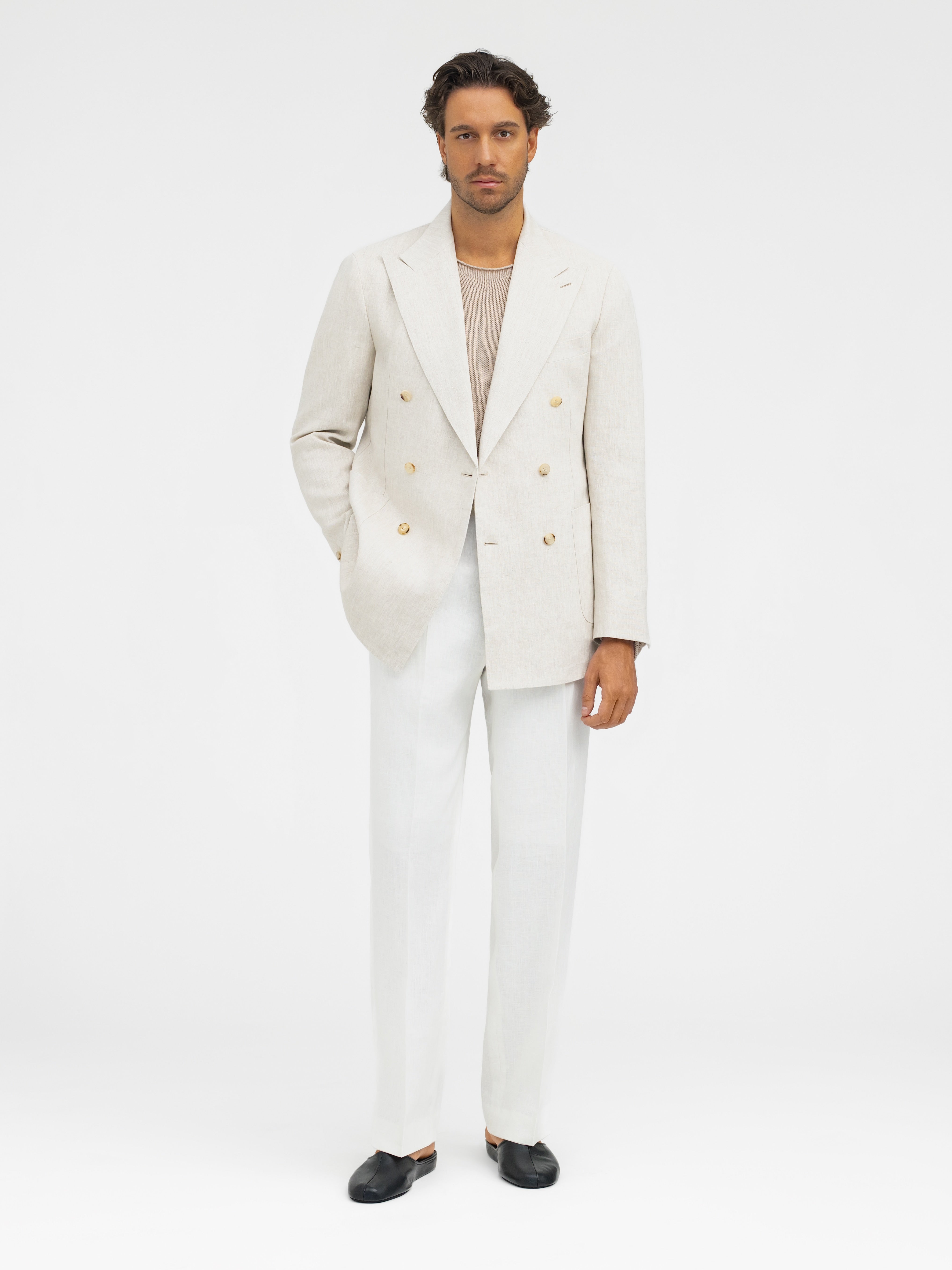 Beige Linen Jacket (DB) - Grand Le Mar