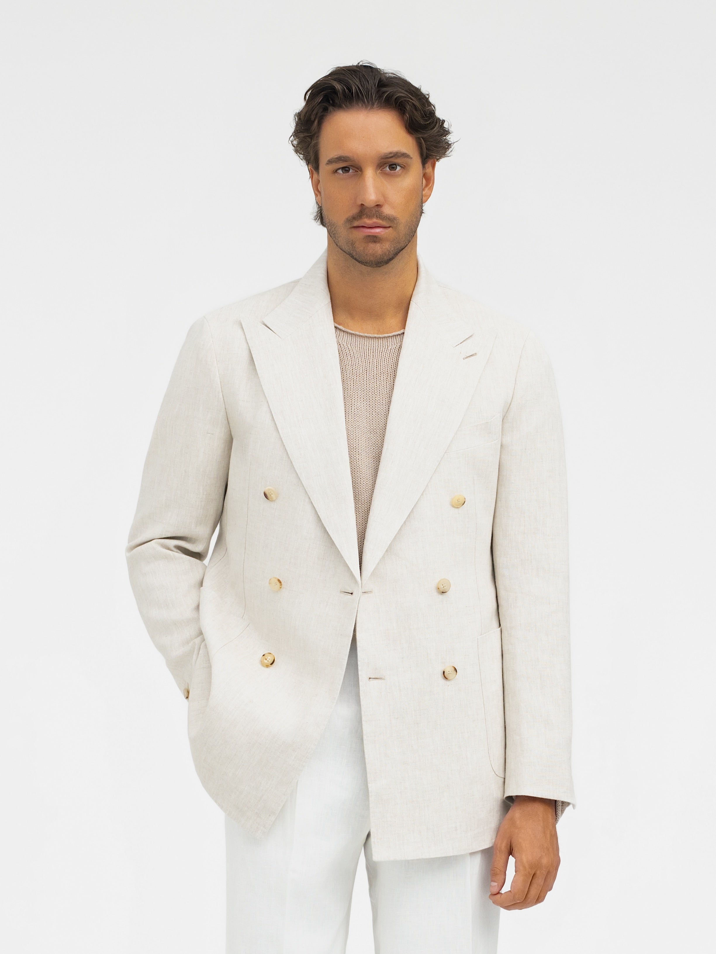 Beige Linen Jacket (DB) - Grand Le Mar