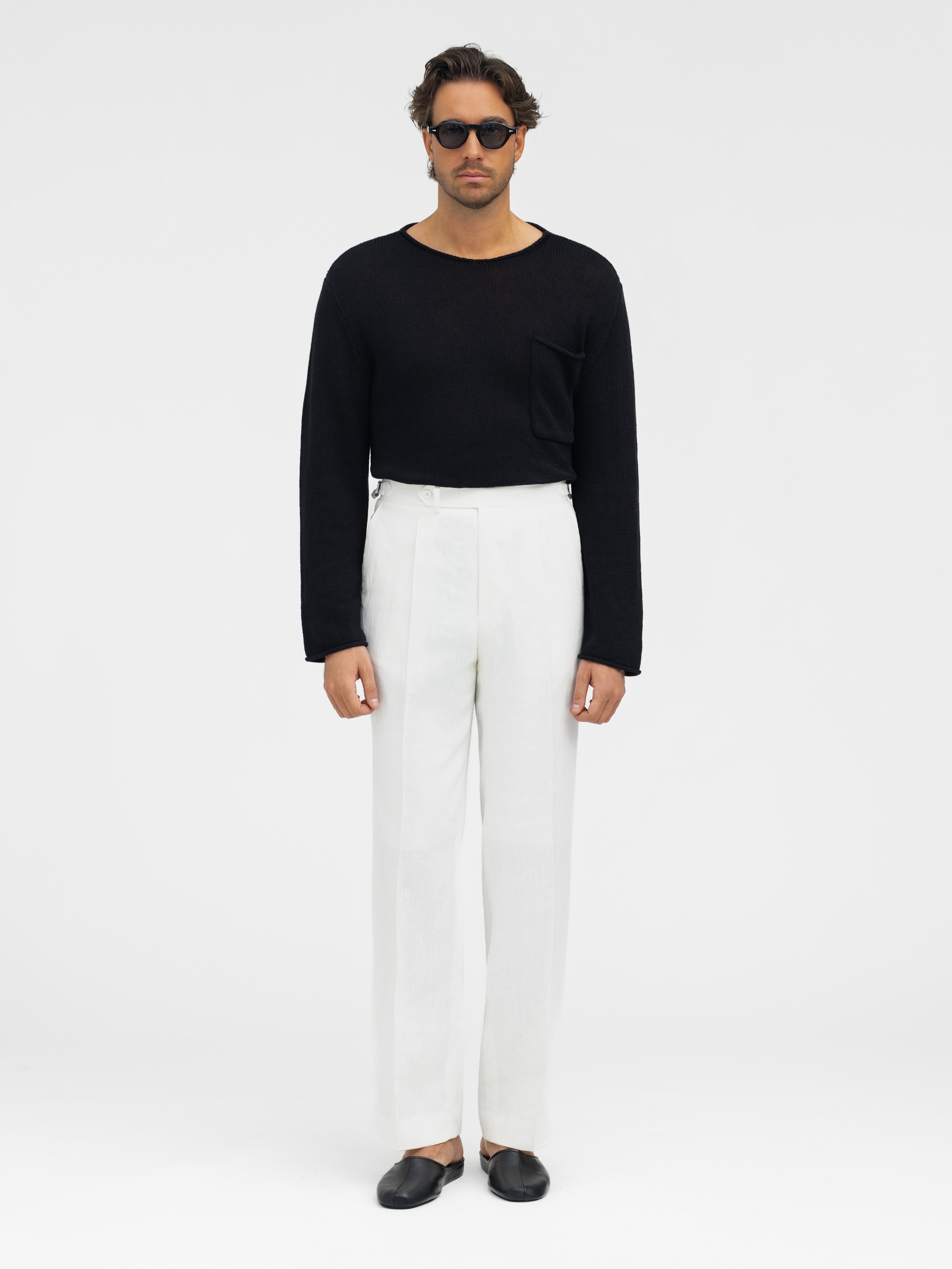 Black Cotton Linen Roll Neck - Grand Le Mar