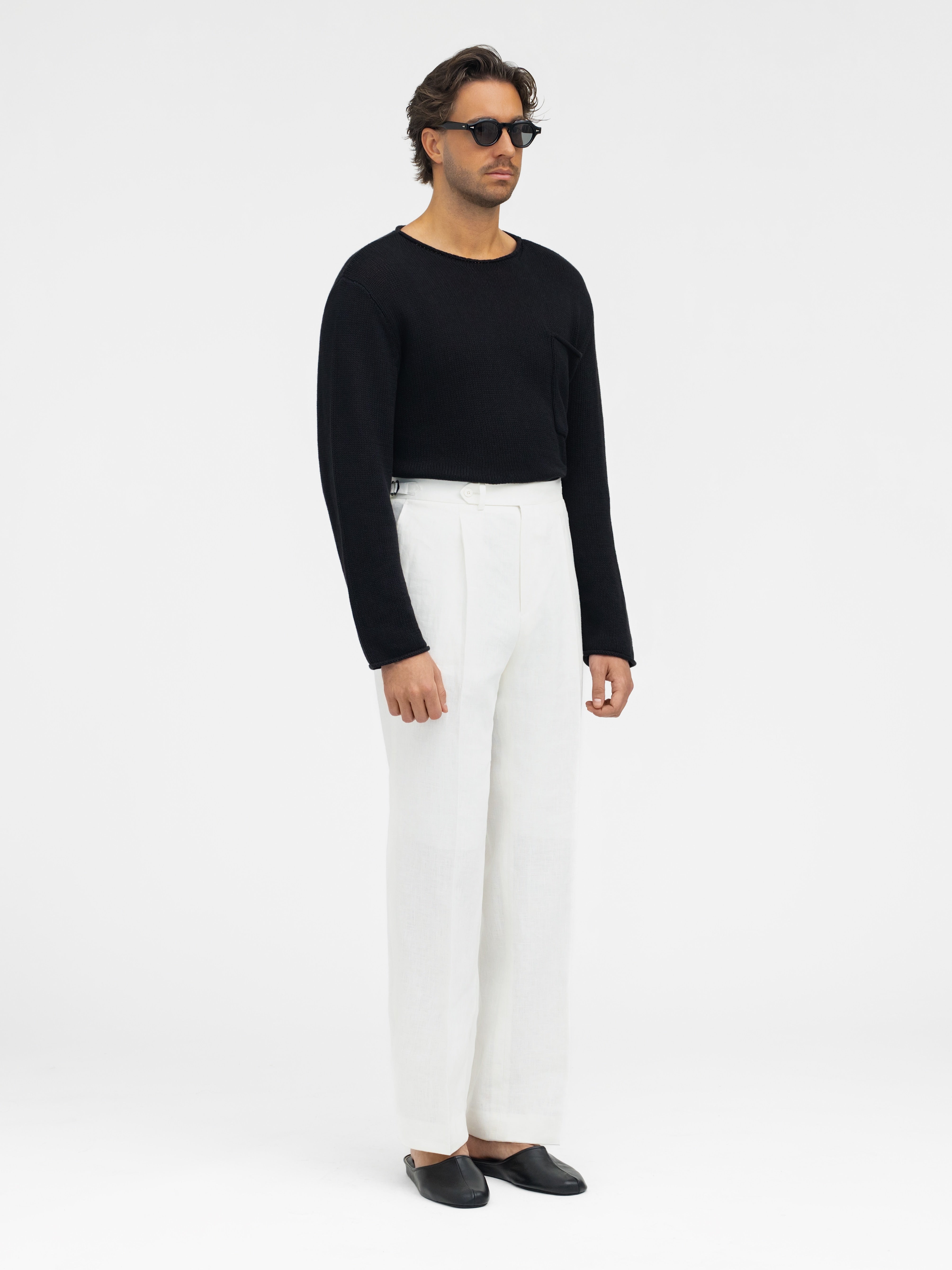 Black Cotton Linen Roll Neck - Grand Le Mar
