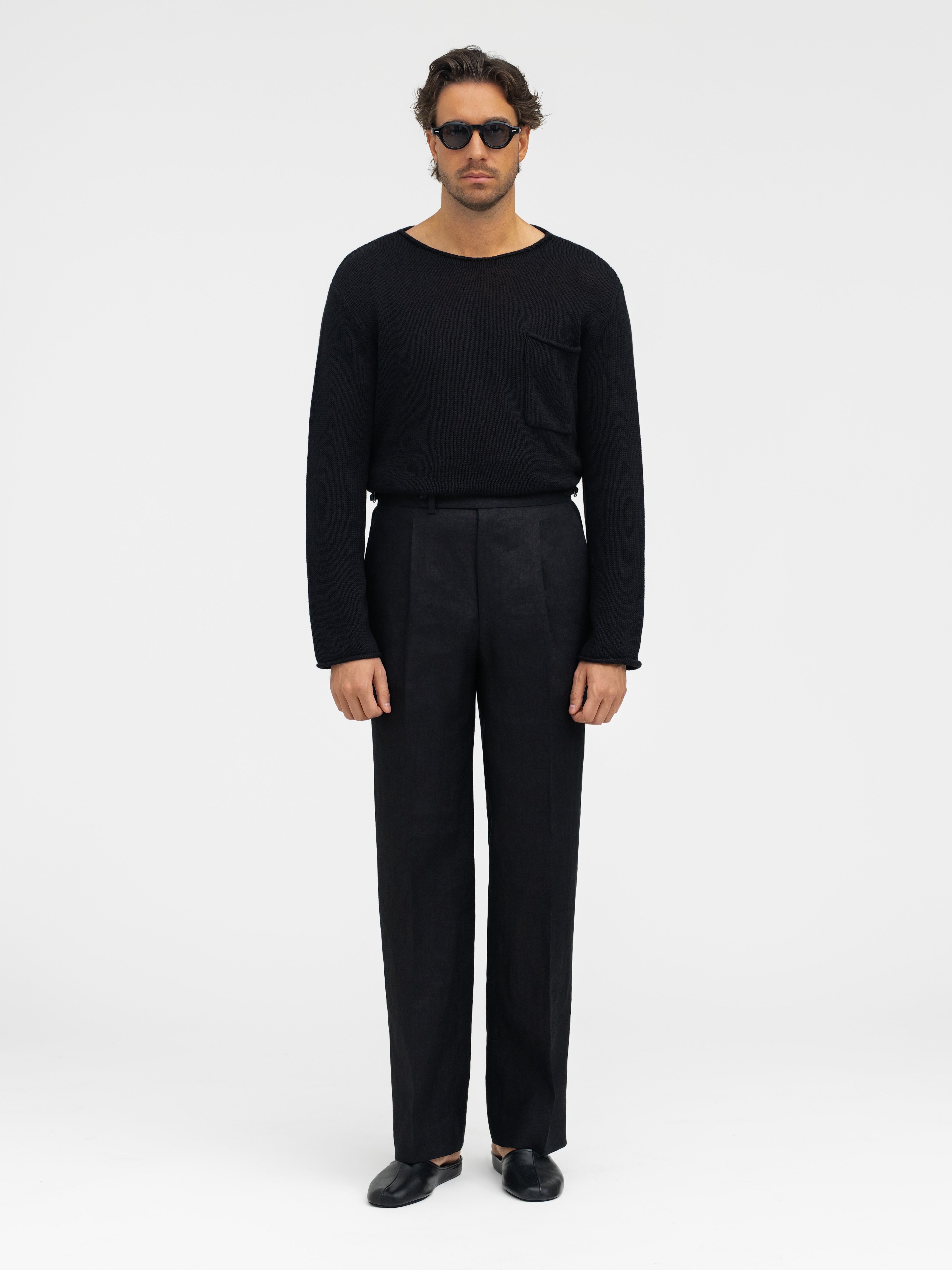 Black Linen Trousers (Wide Fit) - Grand Le Mar