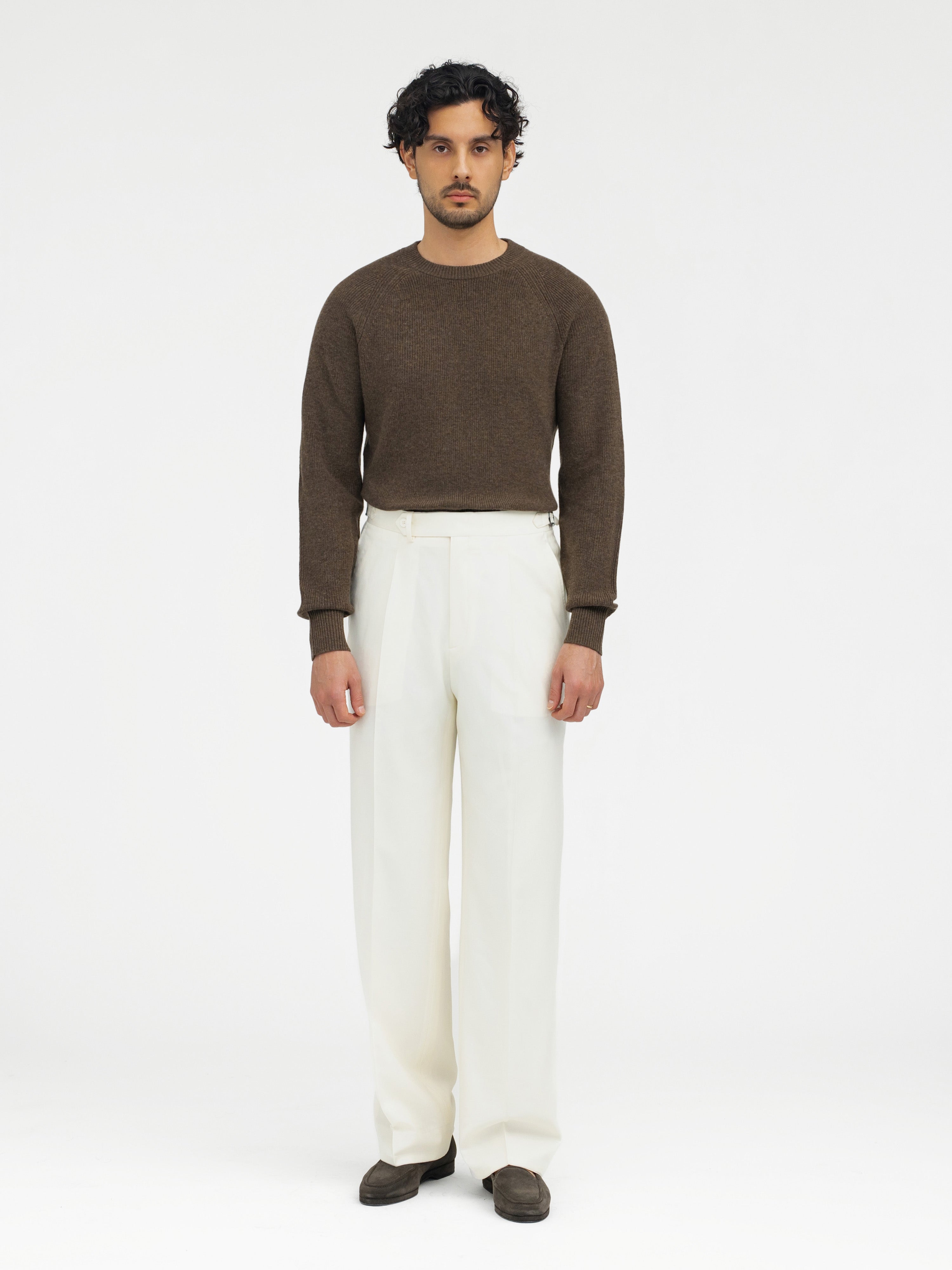 Bone White Wool Trousers (Wide Fit) - Grand Le Mar