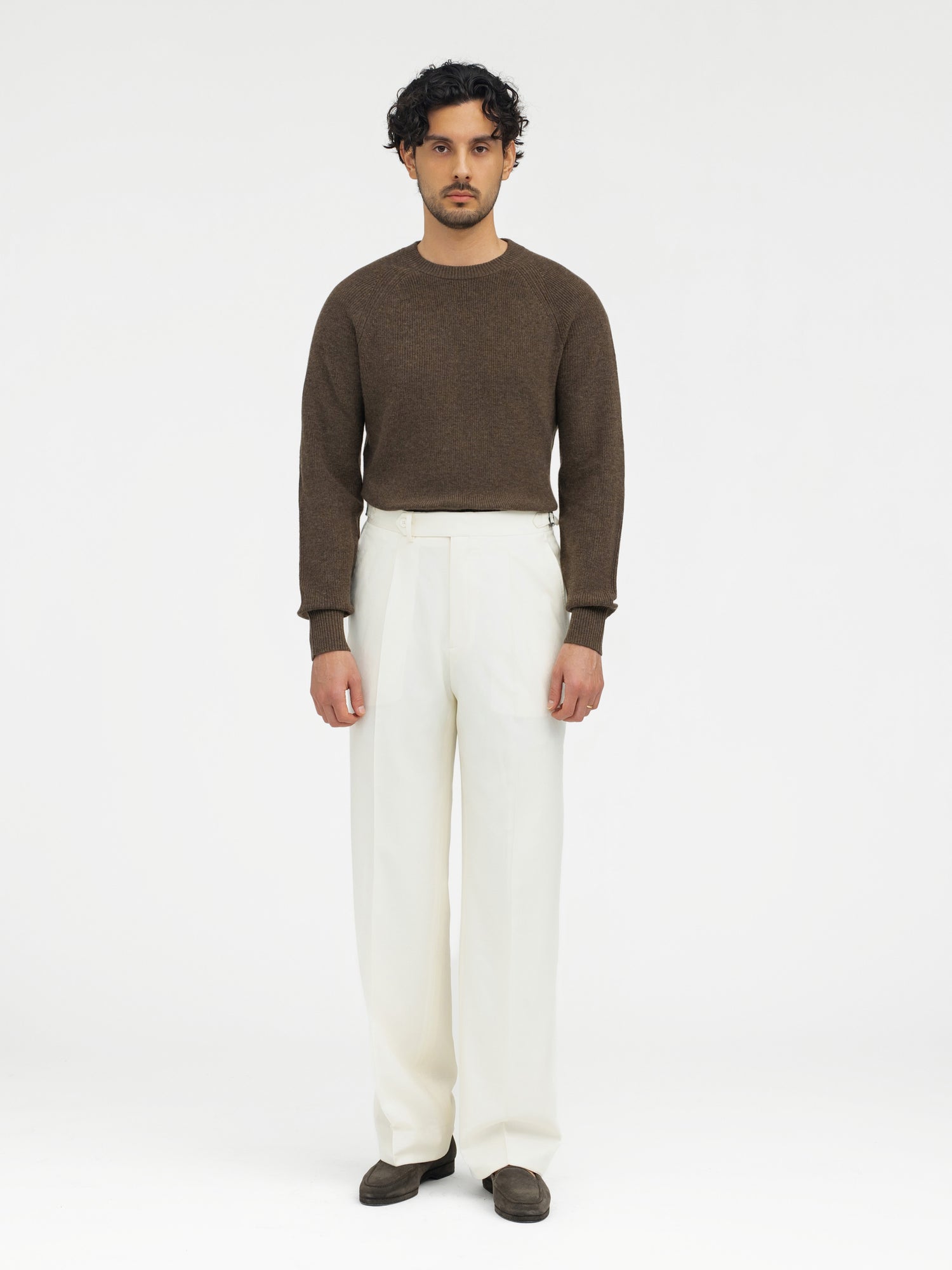 Bone White Wool Trousers (Wide Fit) - Grand Le Mar