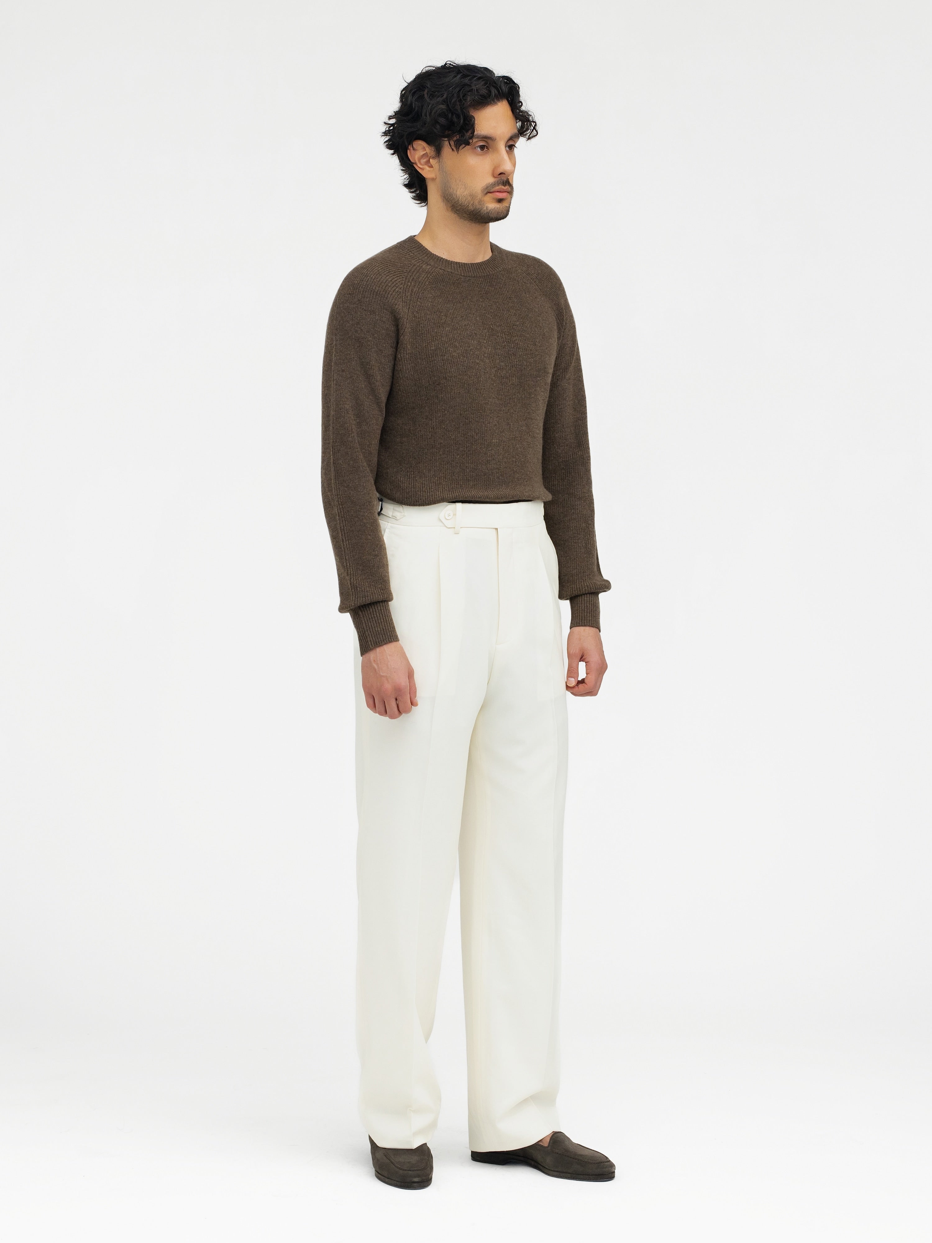 Bone White Wool Trousers (Wide Fit) - Grand Le Mar