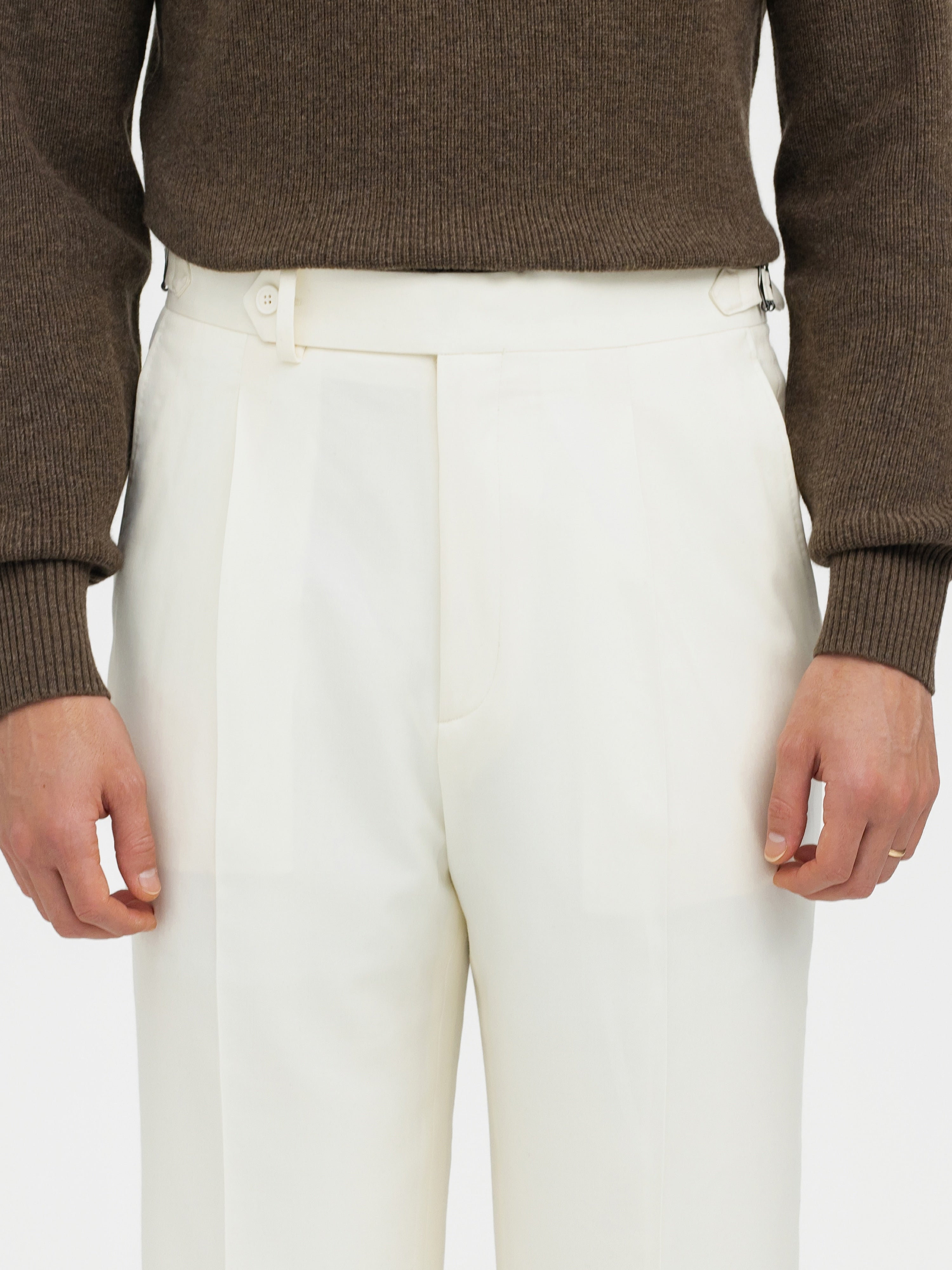 Bone White Wool Trousers (Wide Fit) - Grand Le Mar