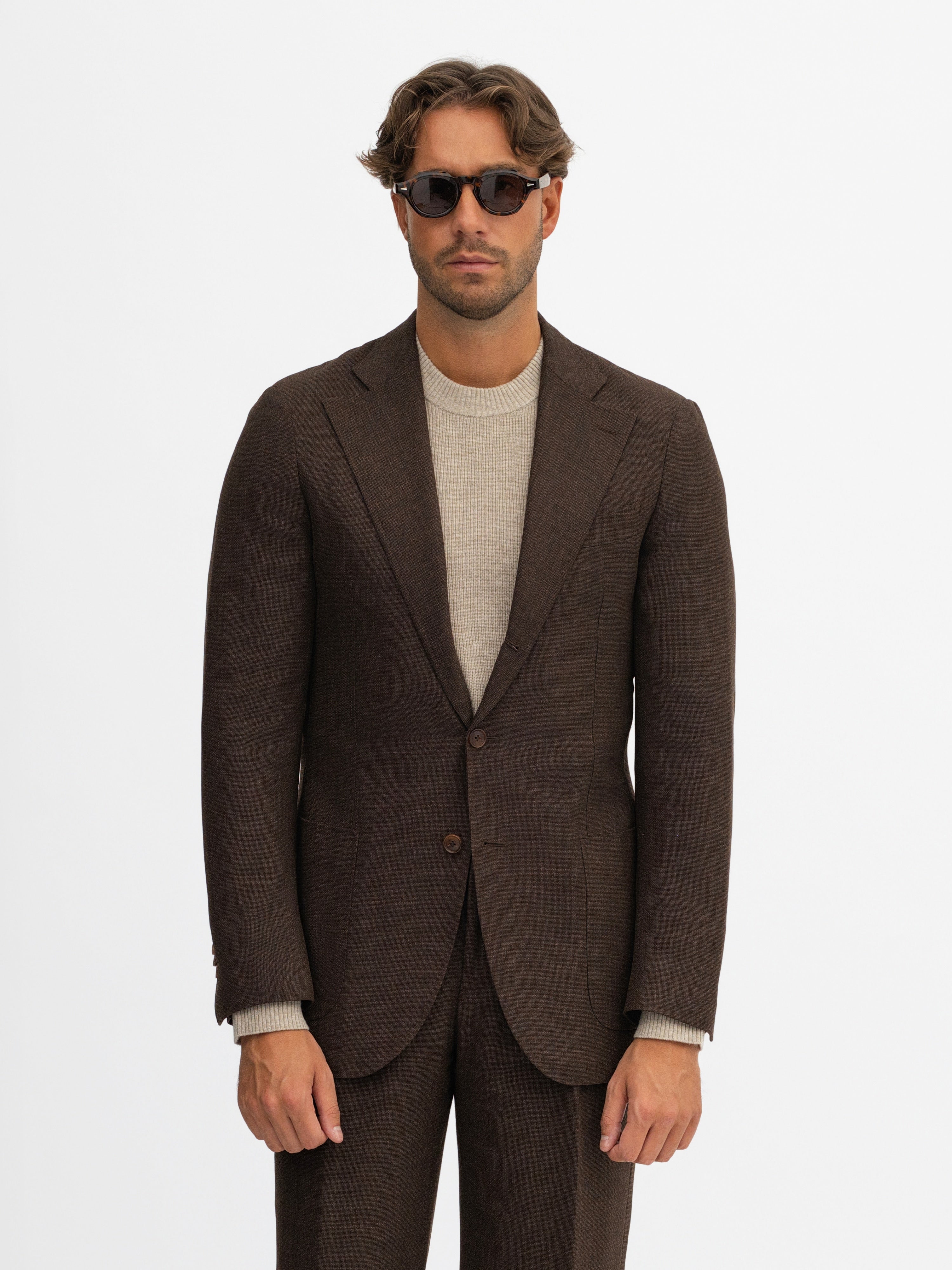 Brown Hopsack Suit - Grand Le Mar