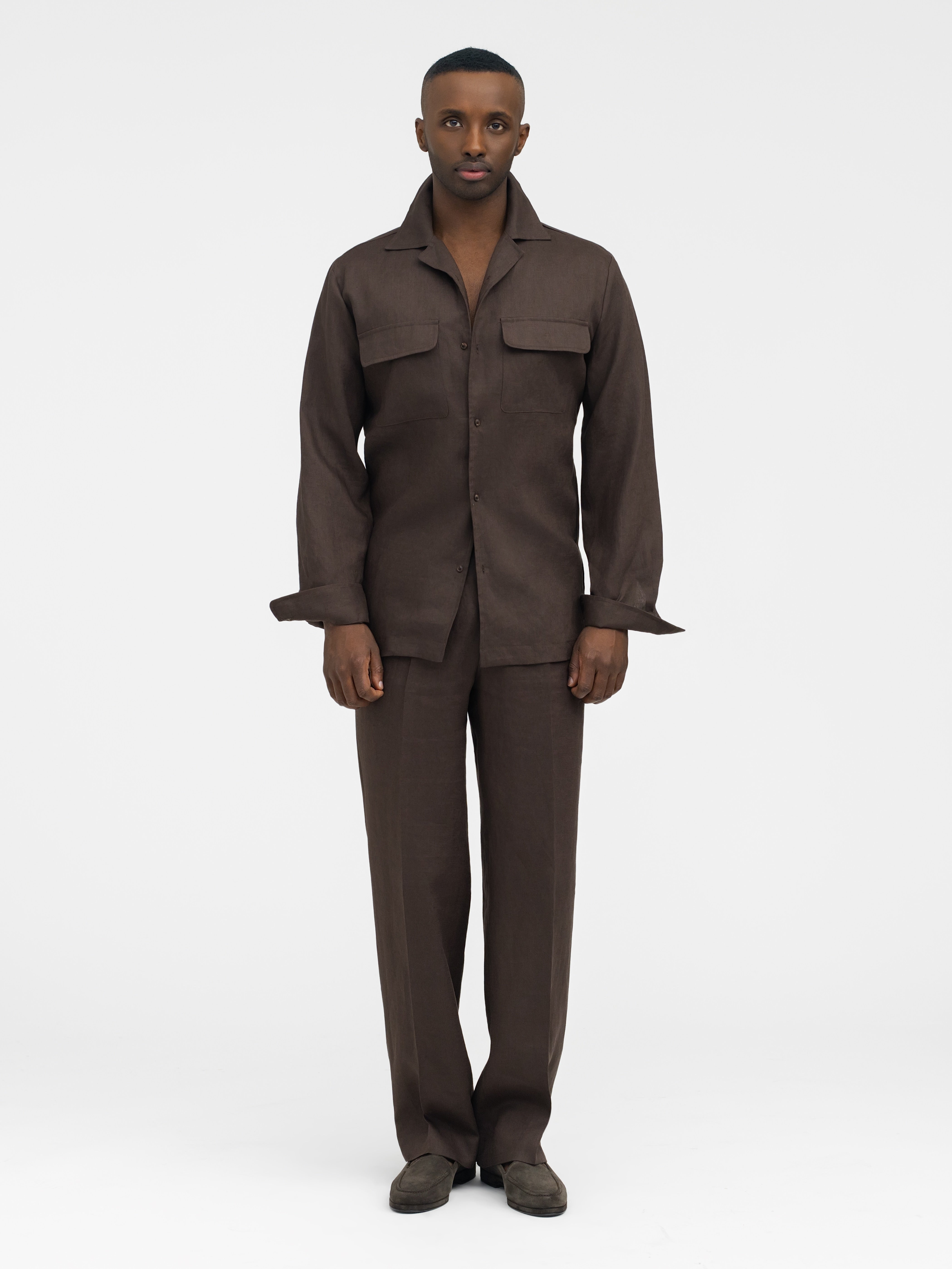 Brown Linen Camp Shirt - Grand Le Mar