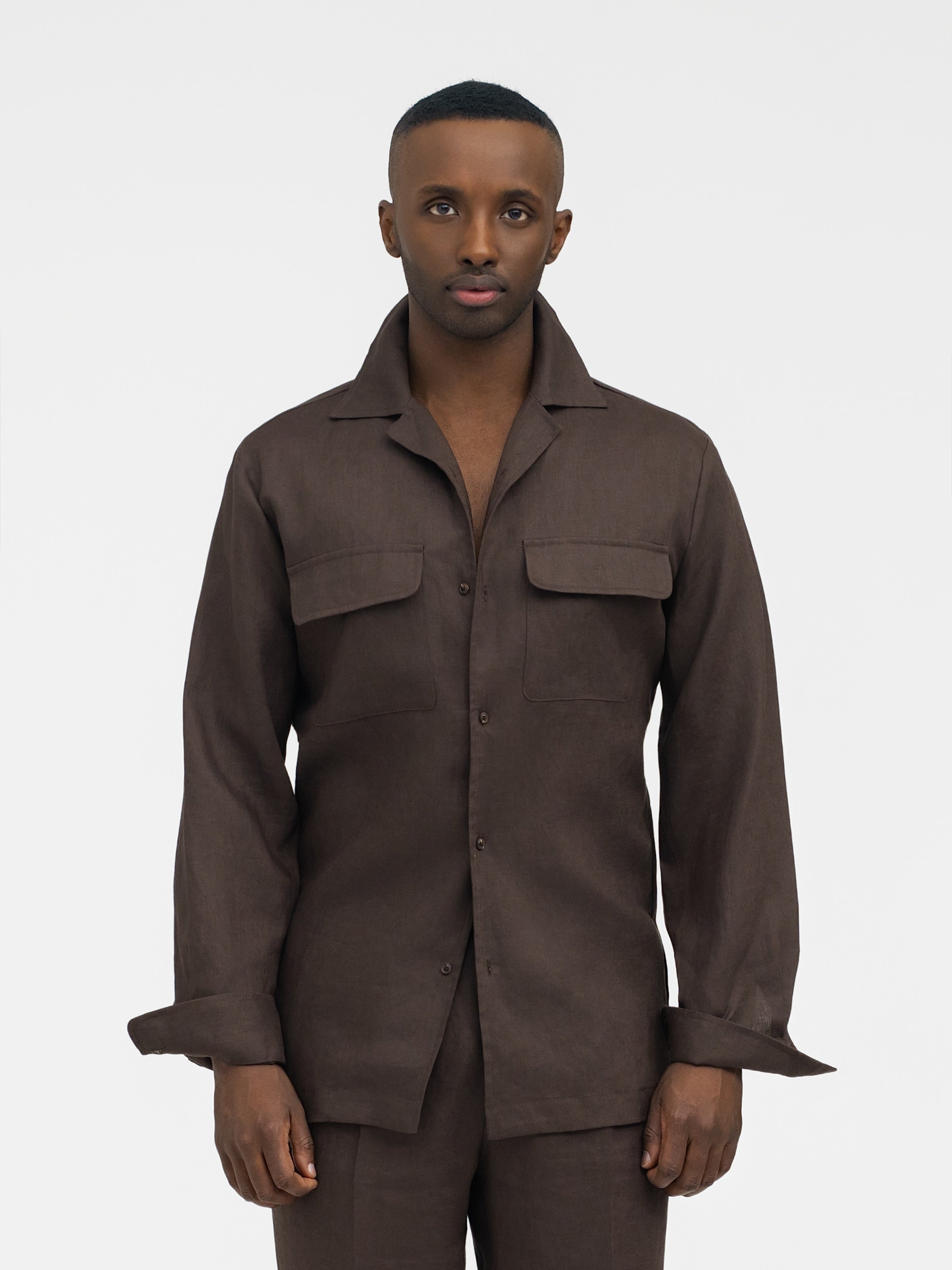 Brown Linen Camp Shirt - Grand Le Mar