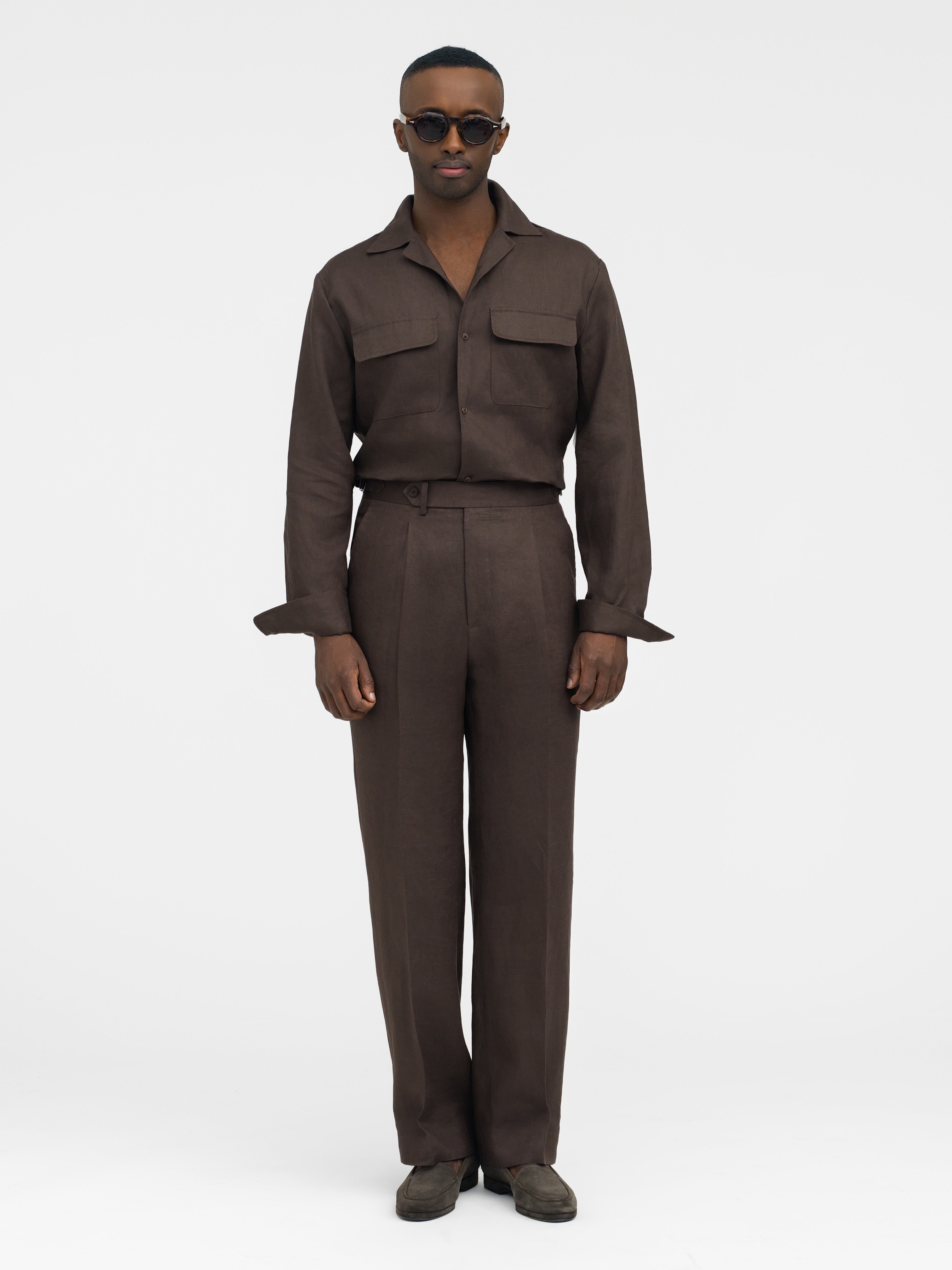 Brown Linen Oscar Trousers (Wide Fit) - Grand Le Mar