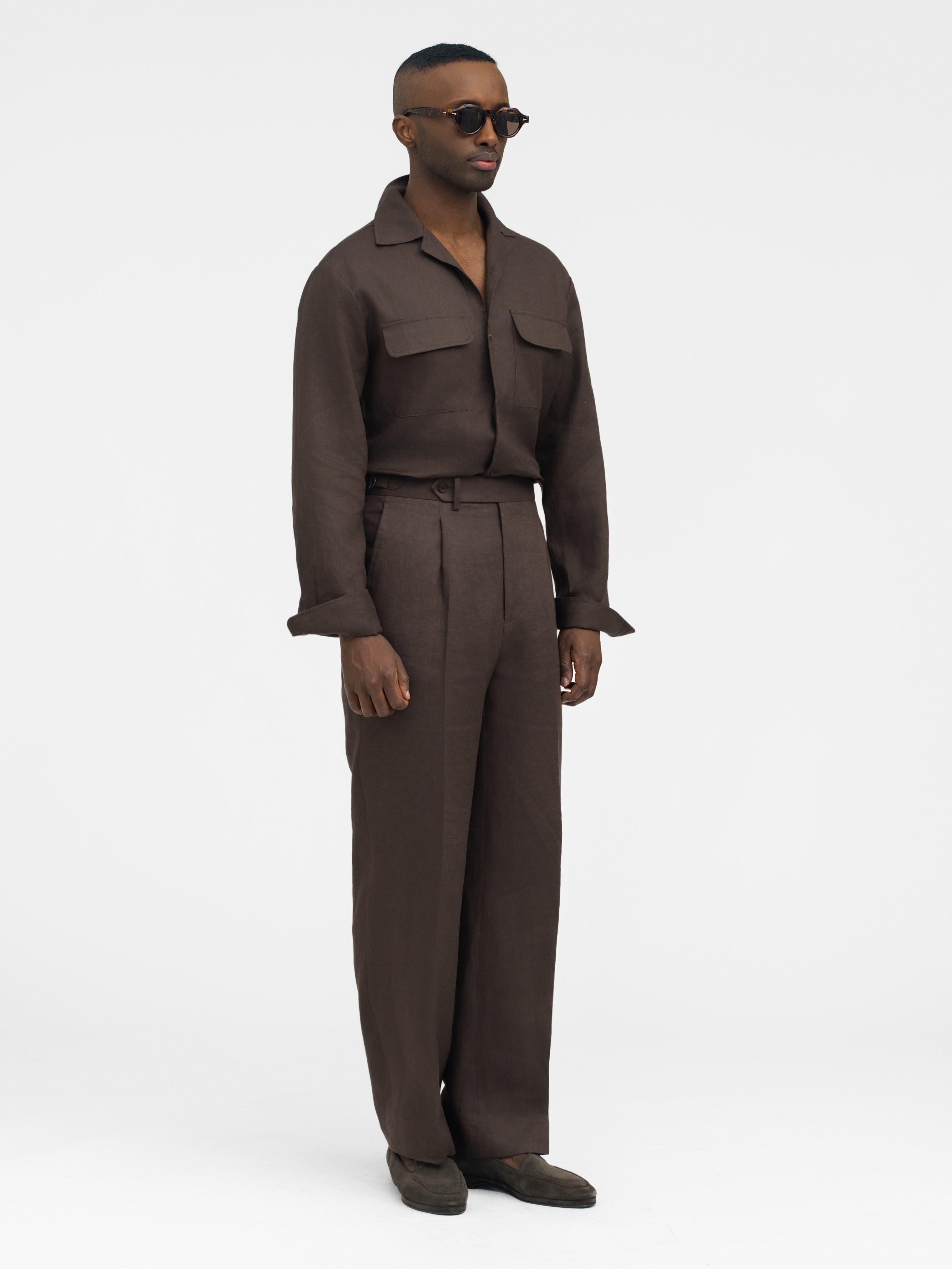 Brown Linen Oscar Trousers (Wide Fit) - Grand Le Mar