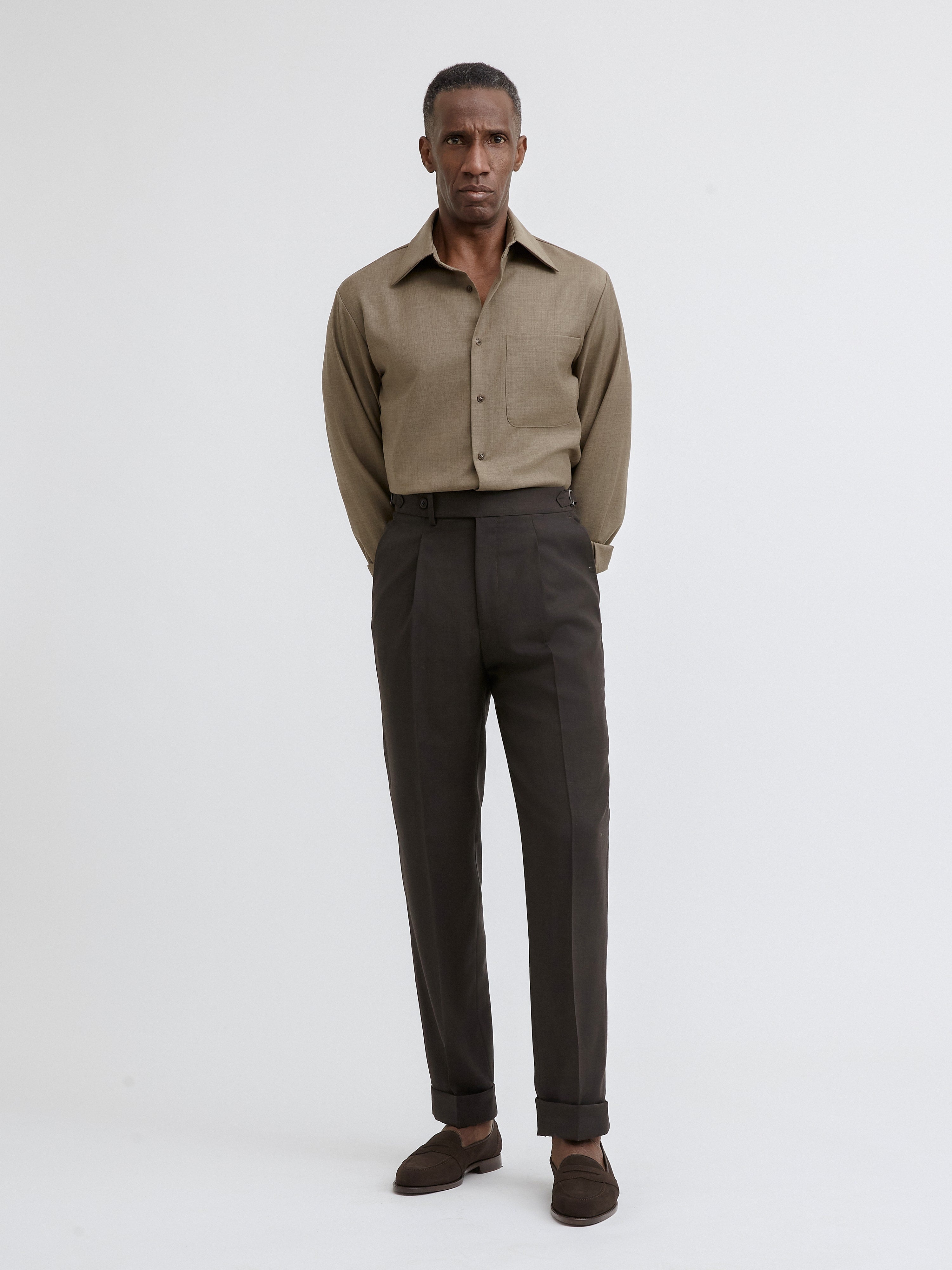 Brown Wool Trousers (Tapered Fit) - Grand Le Mar
