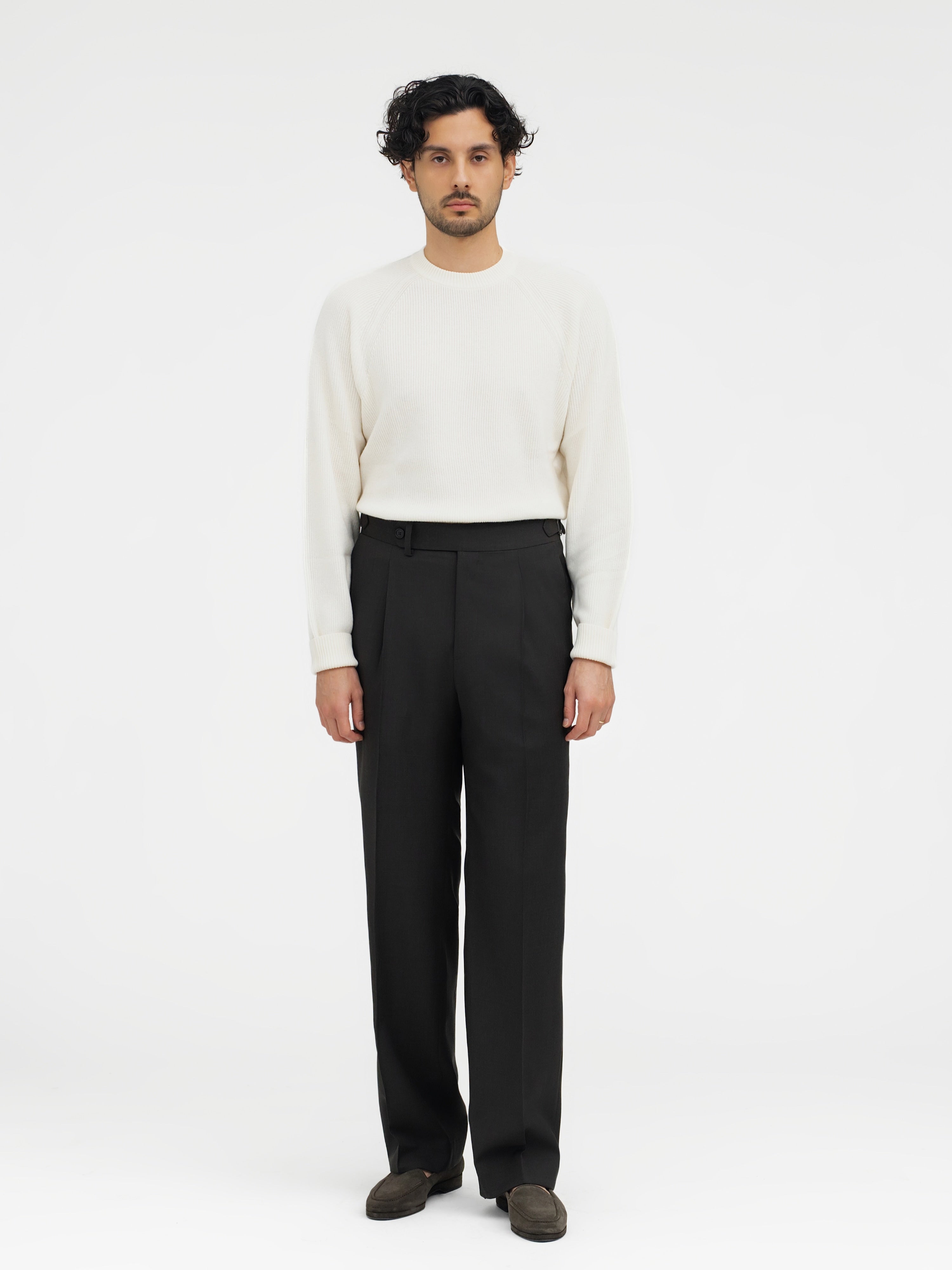 Brown Wool Trousers (Wide Fit) - Grand Le Mar