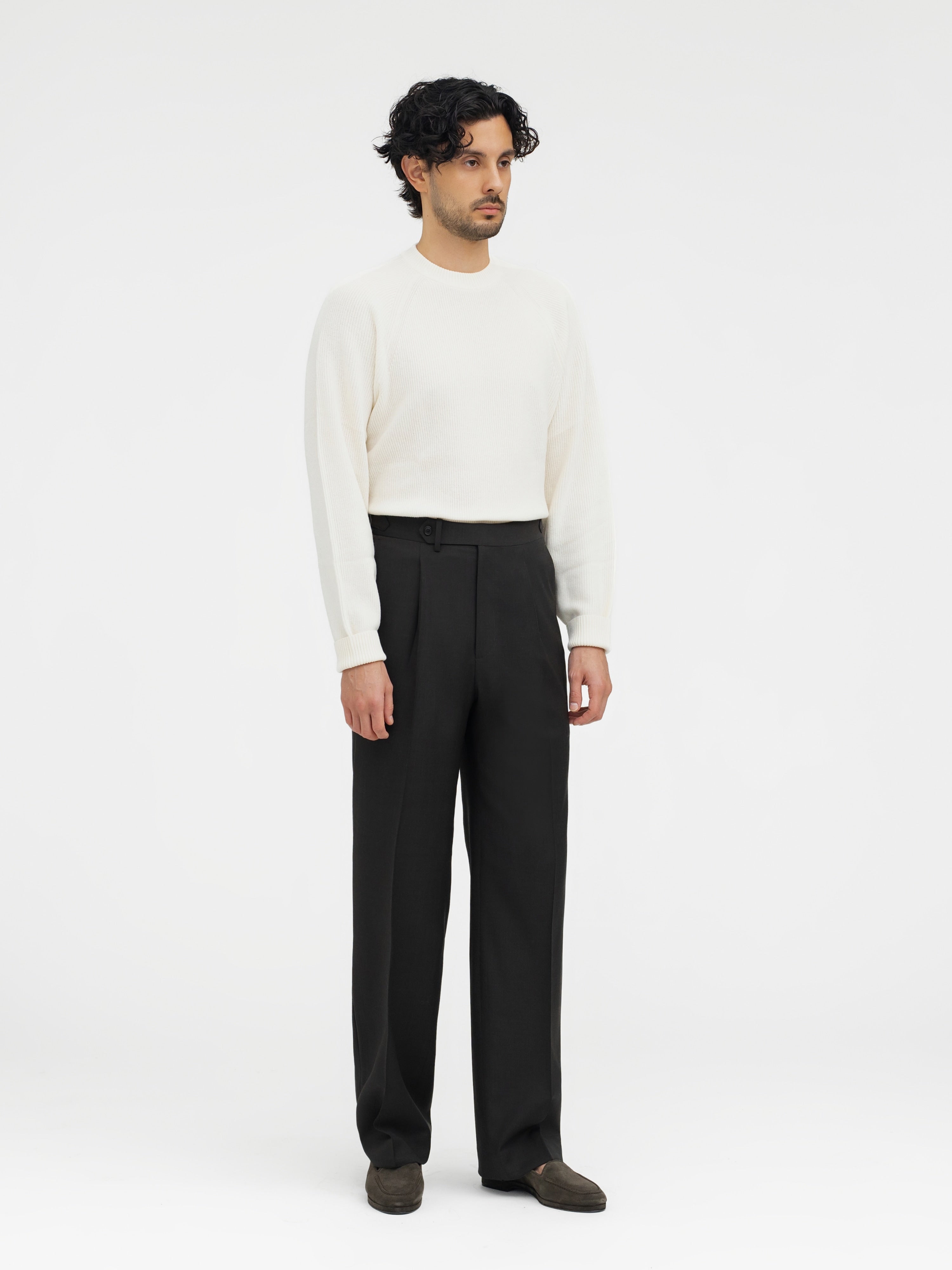 Brown Wool Trousers (Wide Fit) - Grand Le Mar