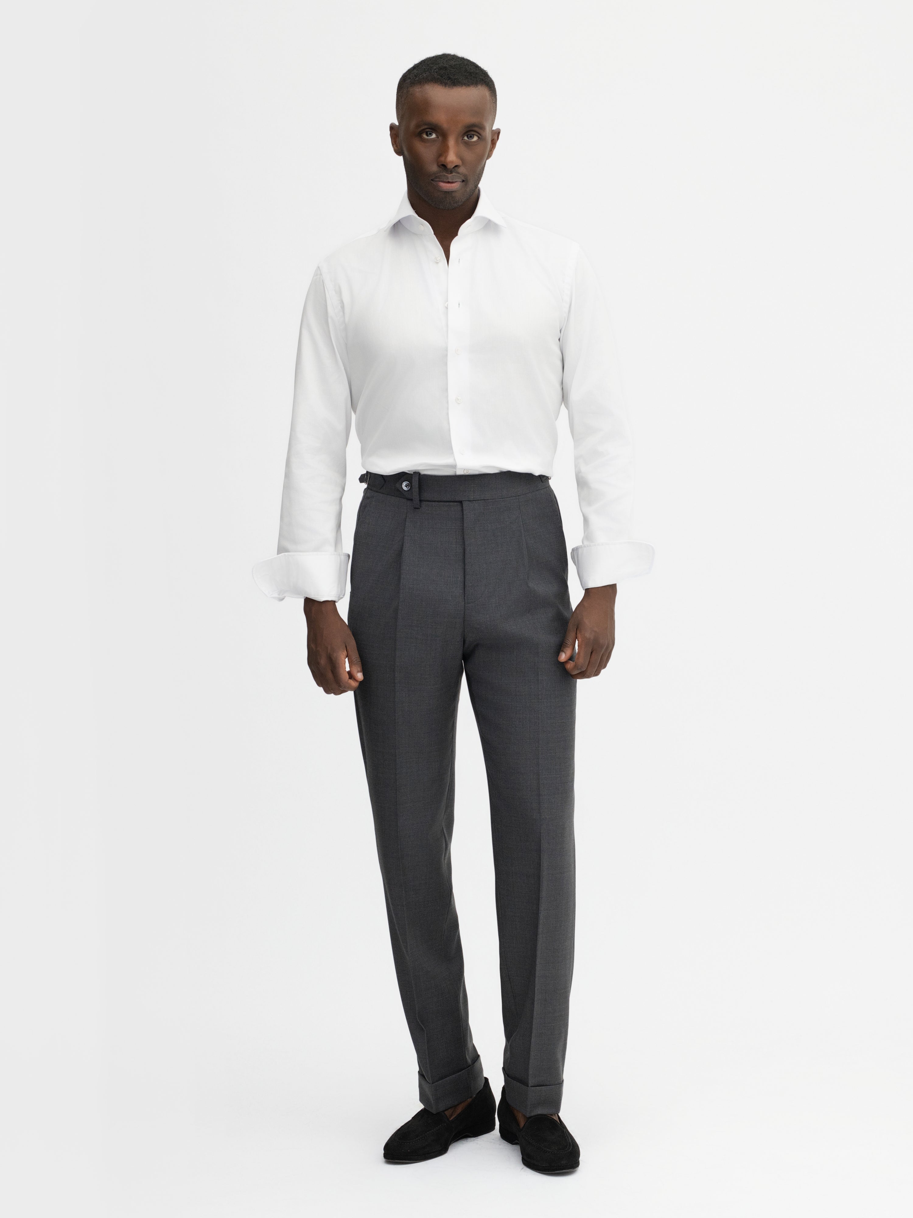 Dark Grey Wool Trousers (Tapered Fit) - Grand Le Mar