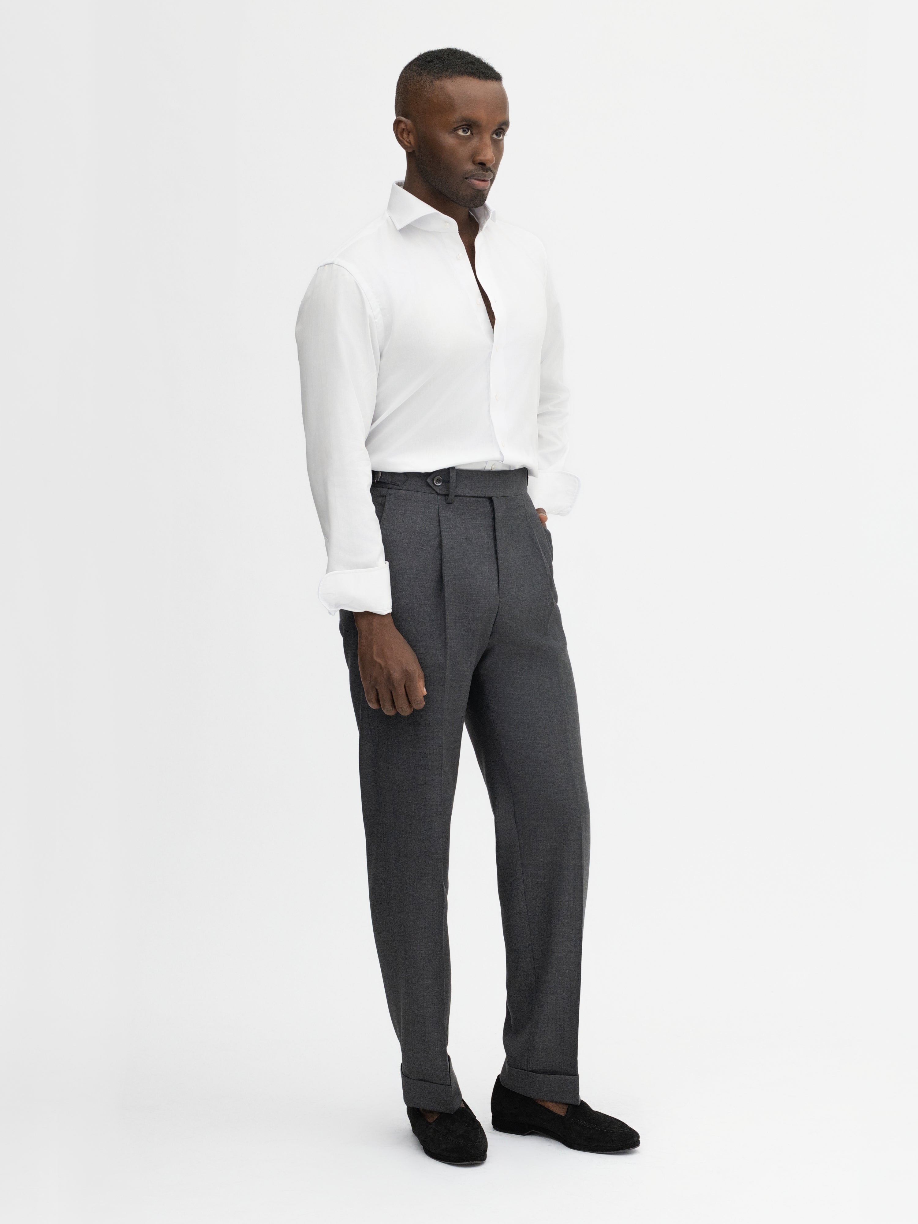 Dark Grey Wool Trousers (Tapered Fit) - Grand Le Mar