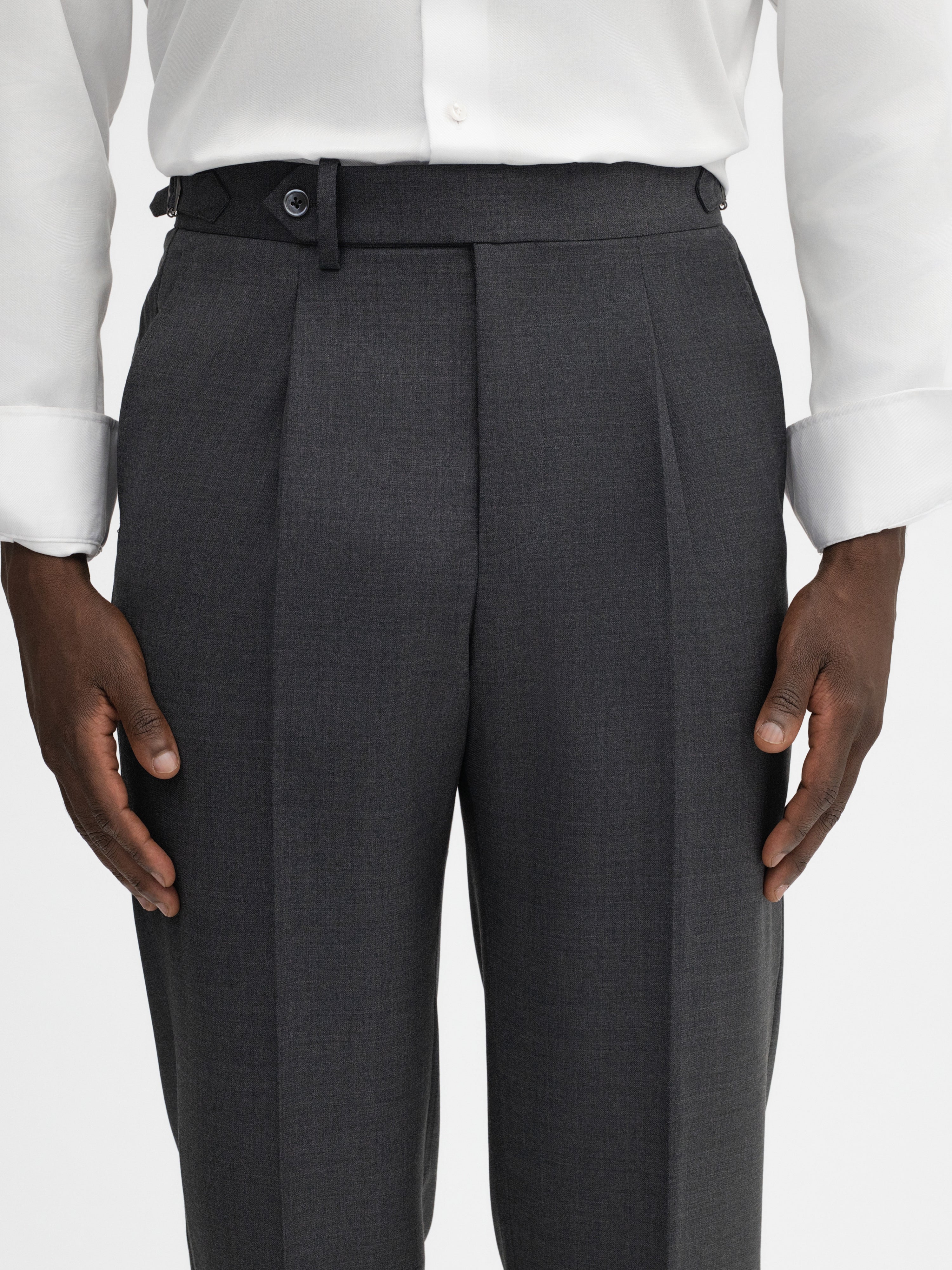 Dark Grey Wool Trousers (Tapered Fit) - Grand Le Mar