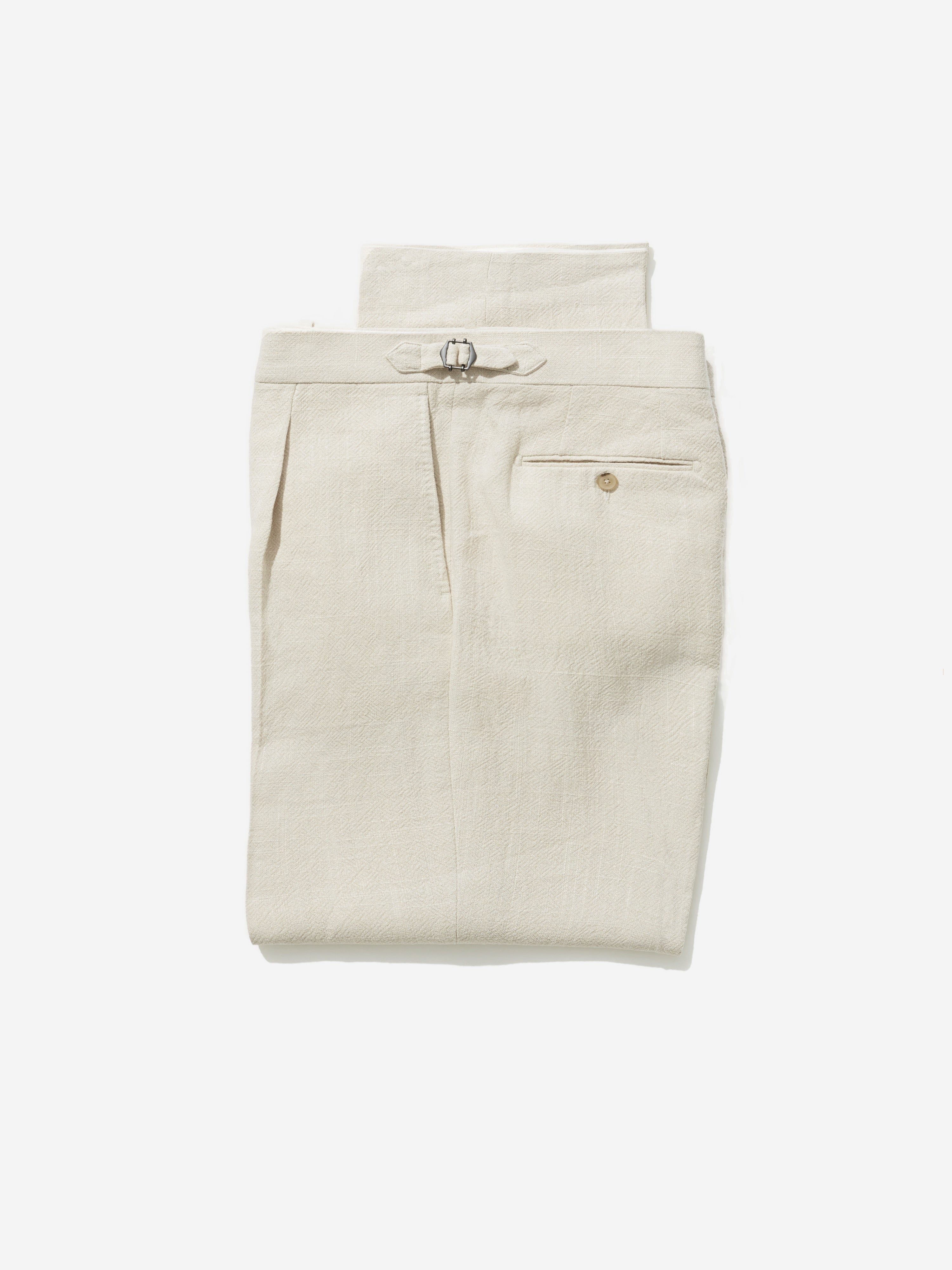 Cream Stonewashed Linen Trousers (Wide Fit) - Grand Le Mar