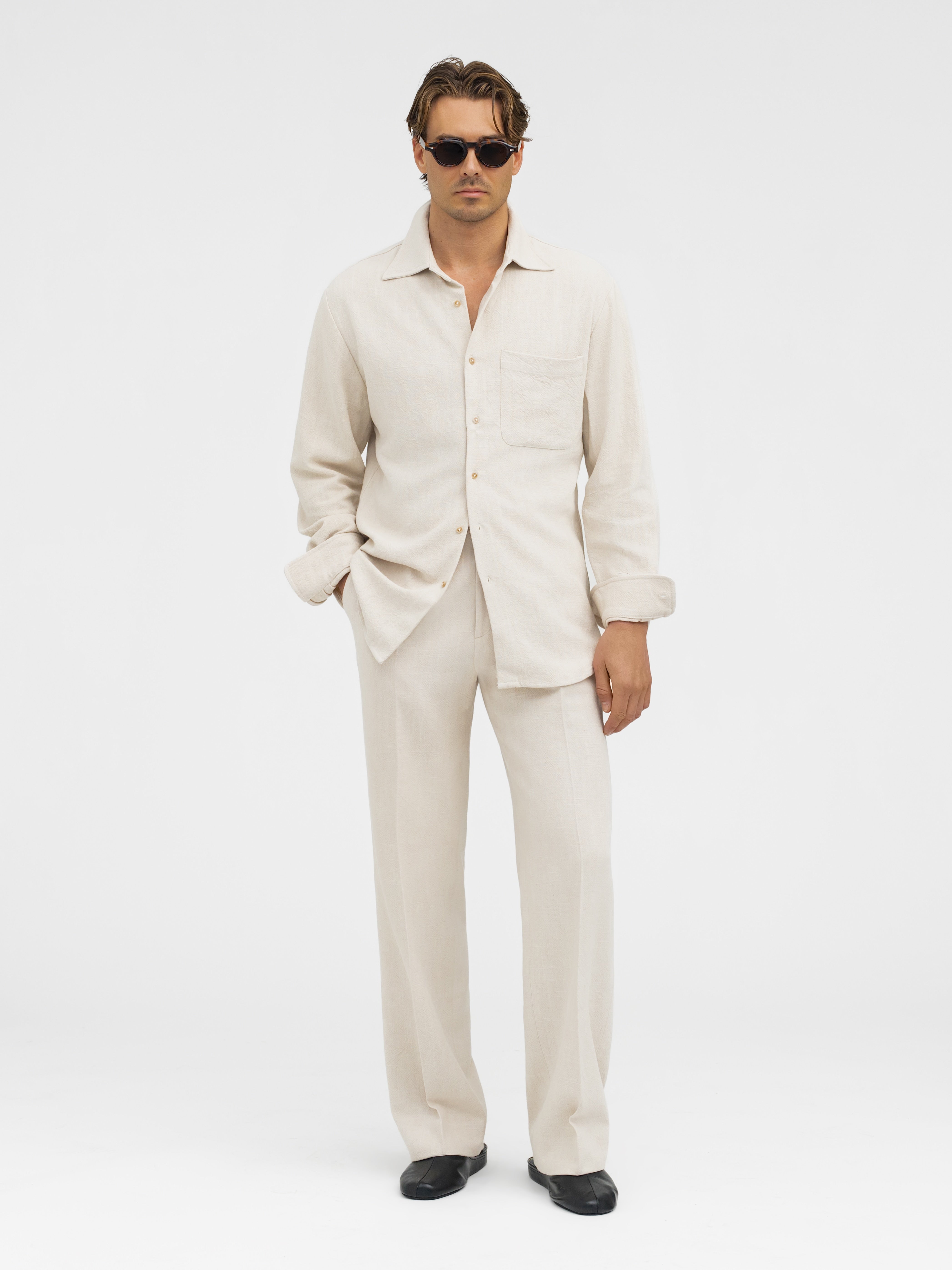 Cream Stonewashed Linen Shirt - Grand Le Mar