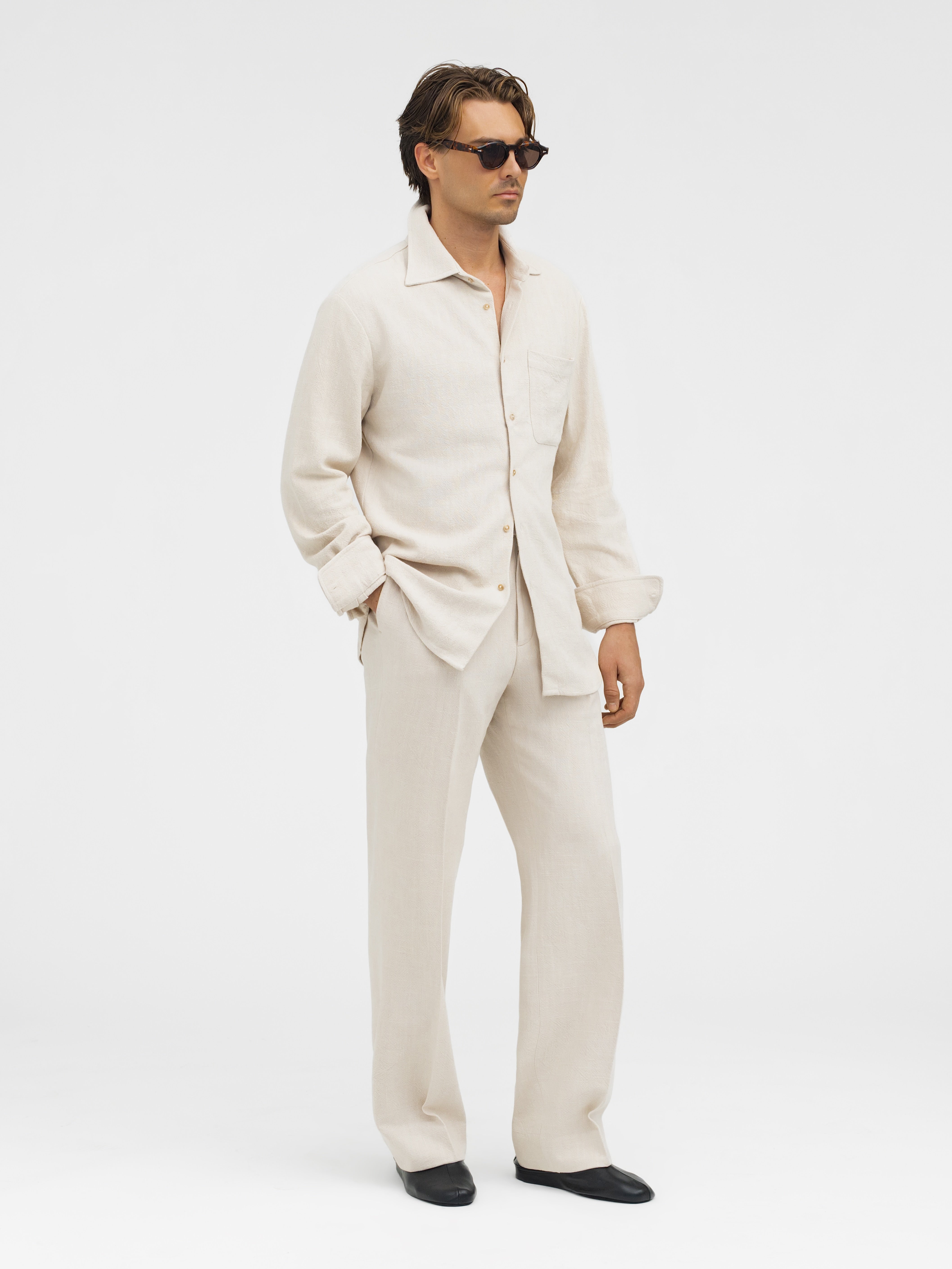 Cream Stonewashed Linen Shirt - Grand Le Mar