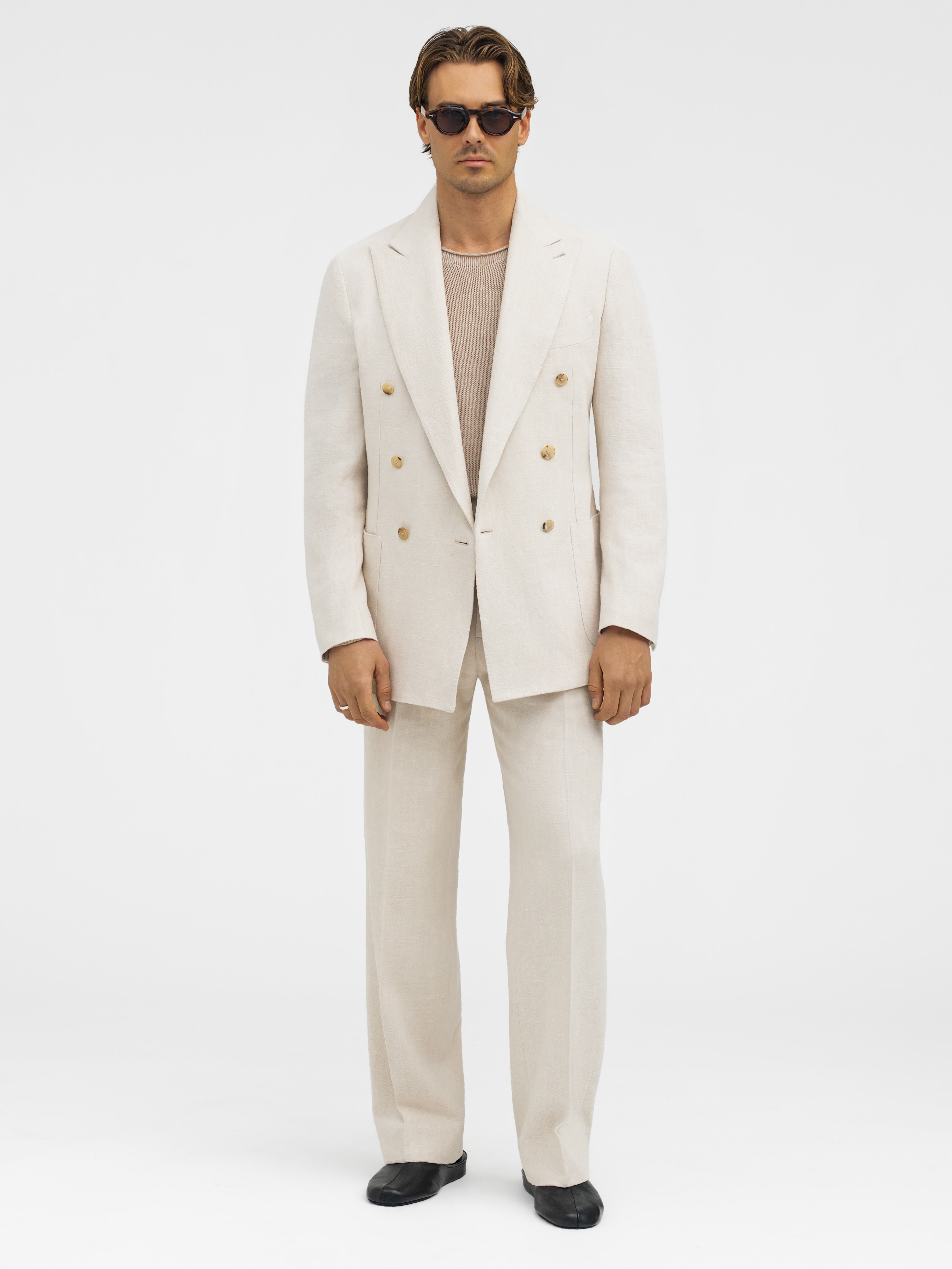 Cream Stonewashed Linen Suit - Grand Le Mar