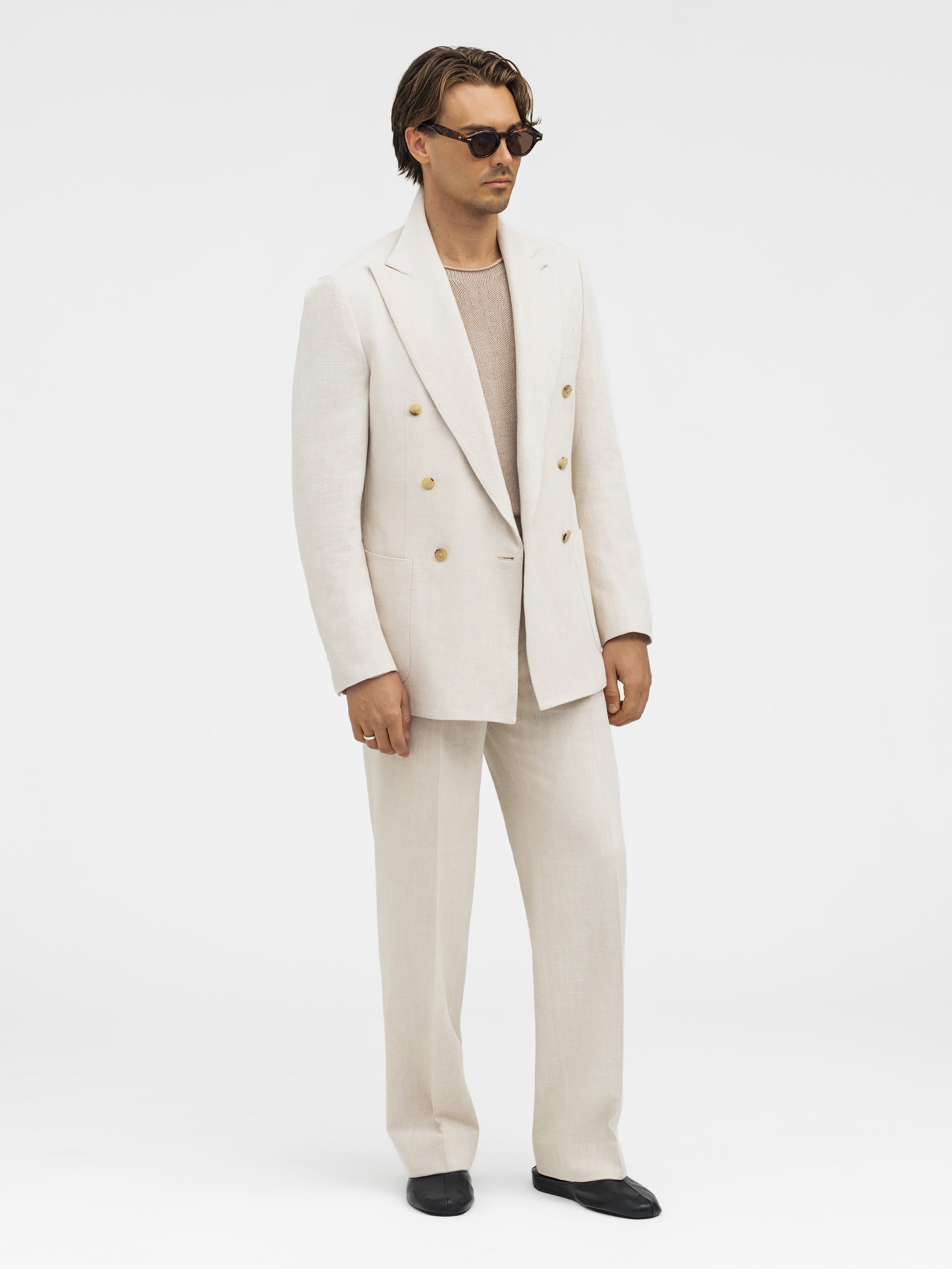 Cream Stonewashed Linen Jacket - Grand Le Mar