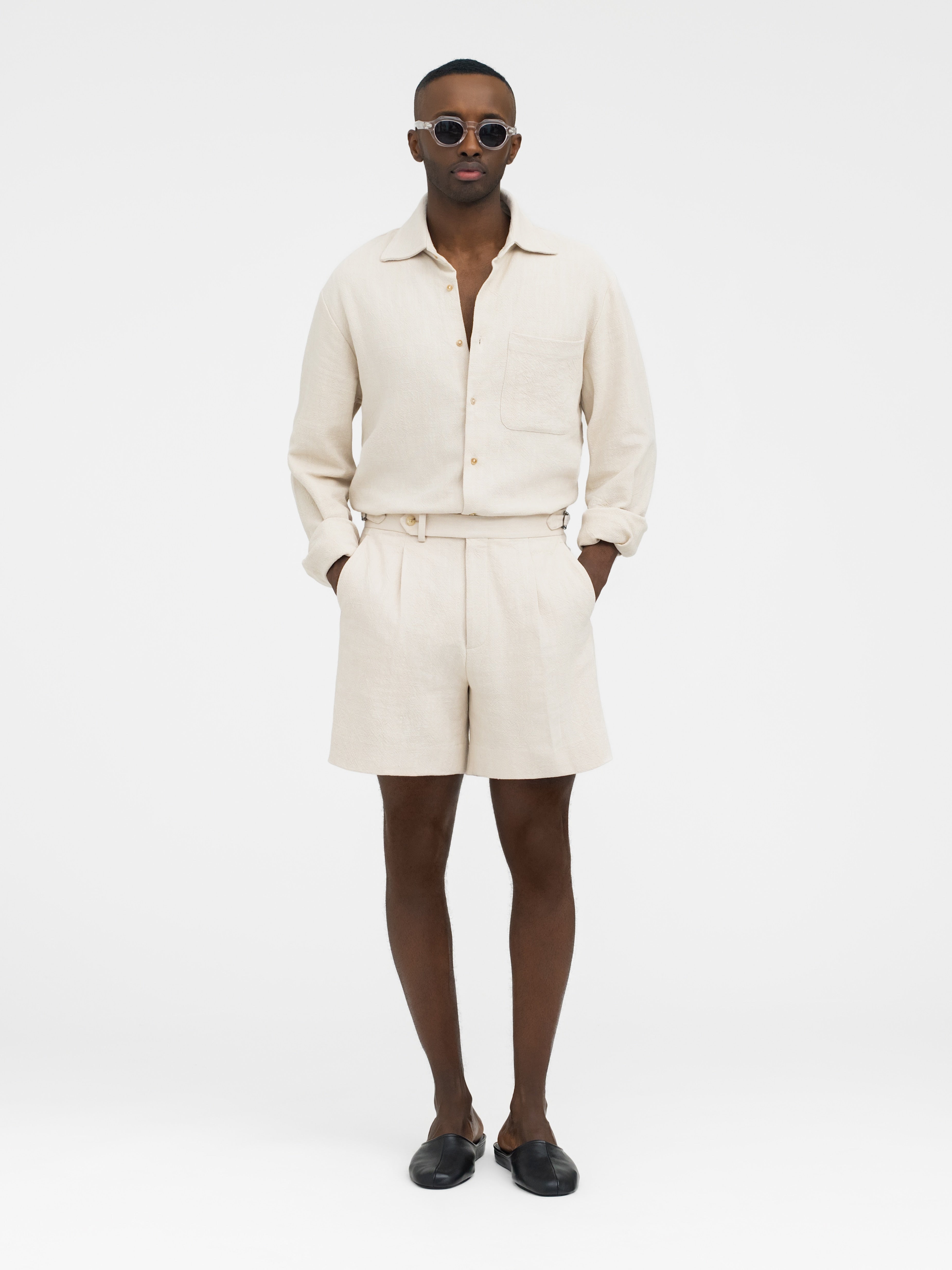 Cream Stonewashed Linen Oscar Shorts (Wide Fit) - Grand Le Mar