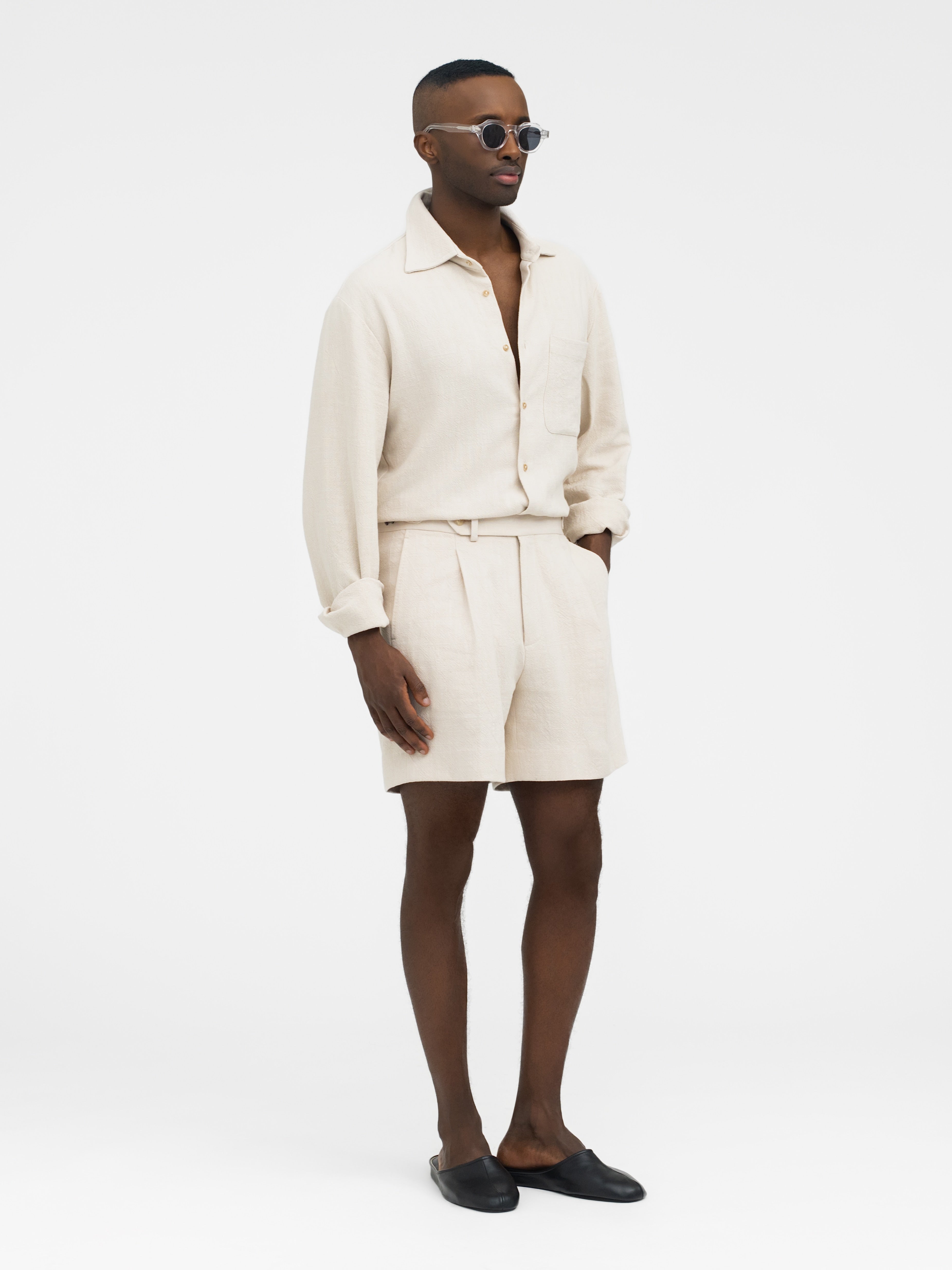 Cream Stonewashed Linen Oscar Shorts (Wide Fit) - Grand Le Mar