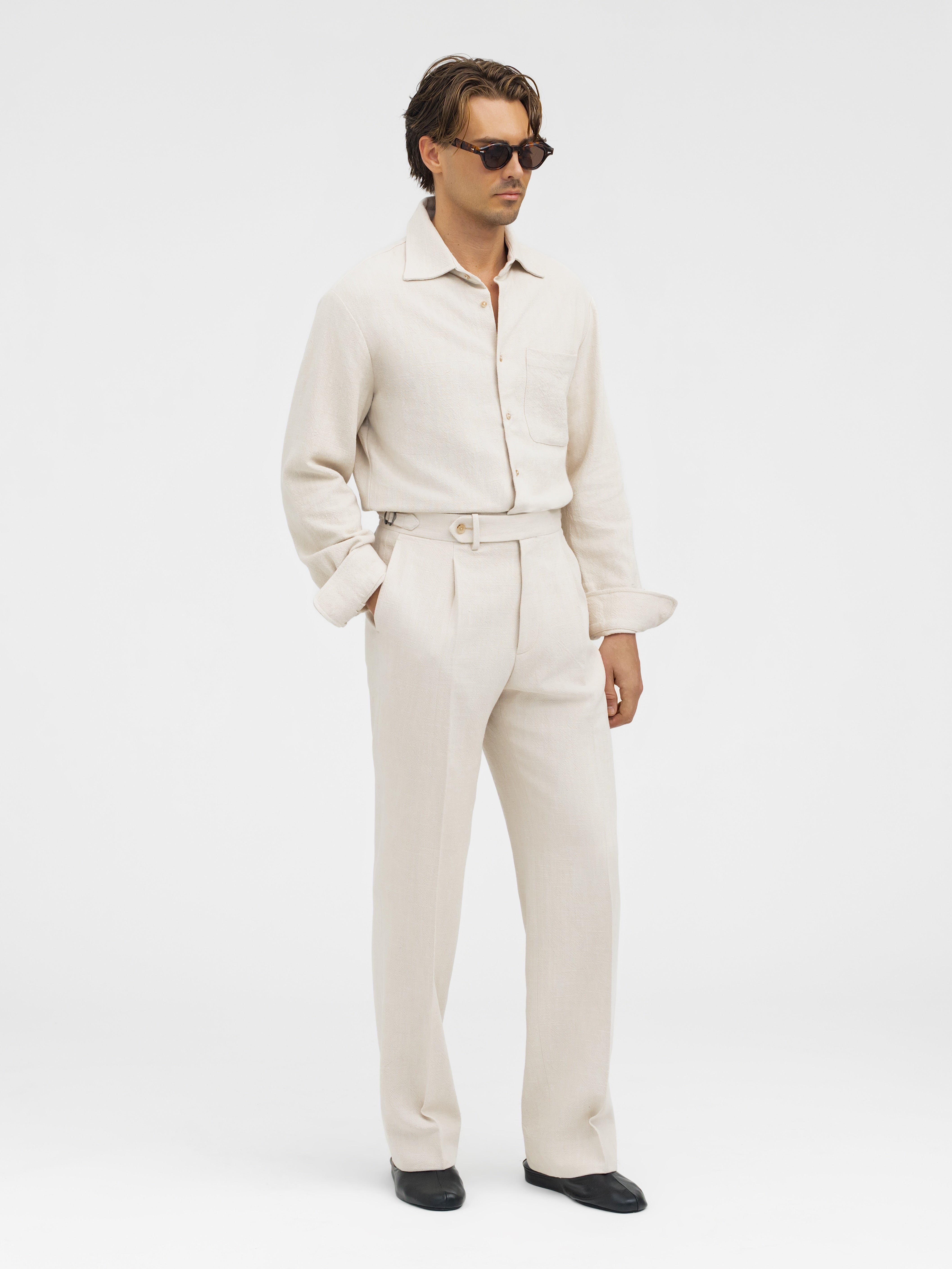 Cream Stonewashed Linen Suit - Grand Le Mar