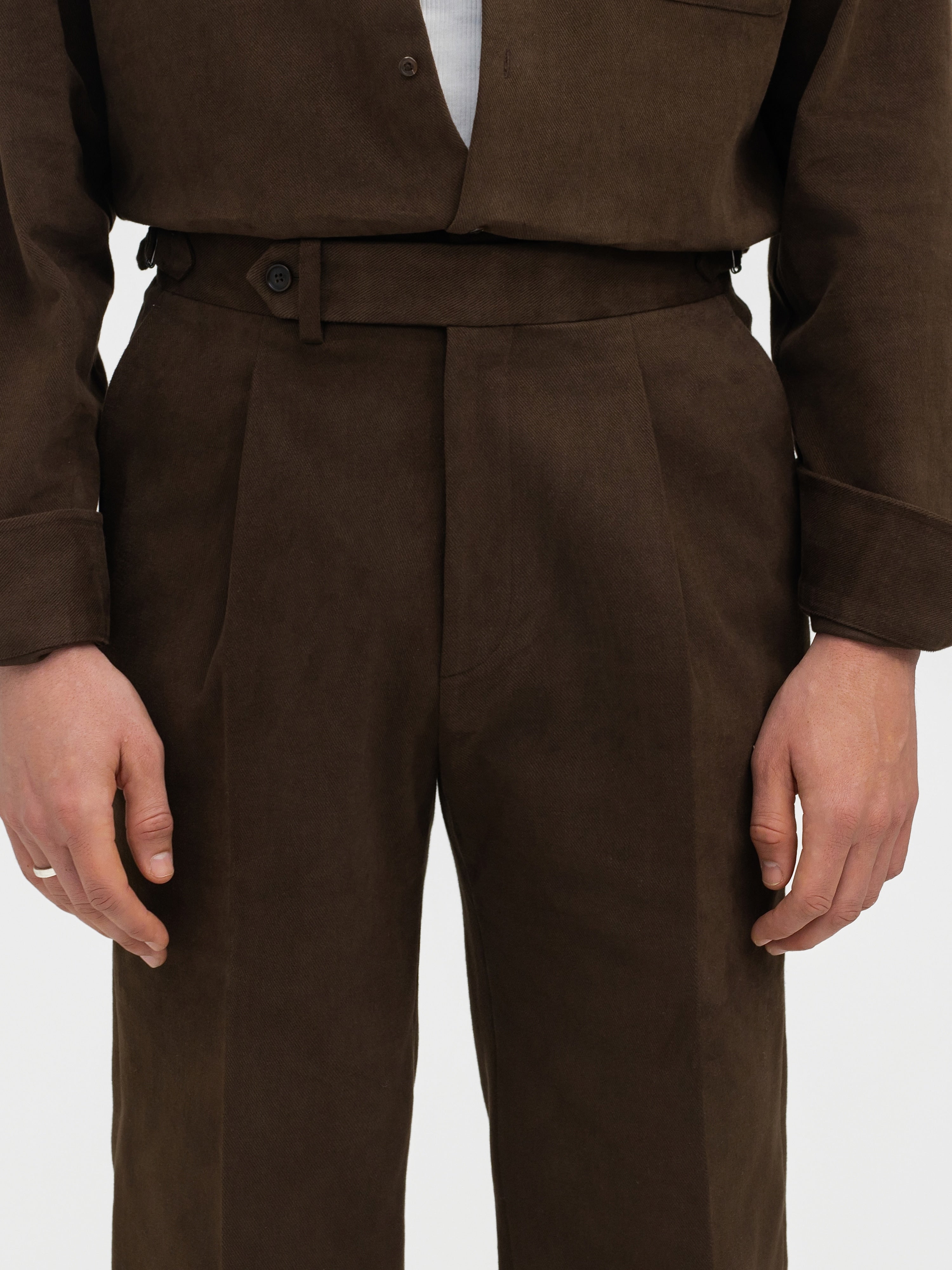 Dark Brown Cotton Trousers (Wide Fit) - Grand Le Mar
