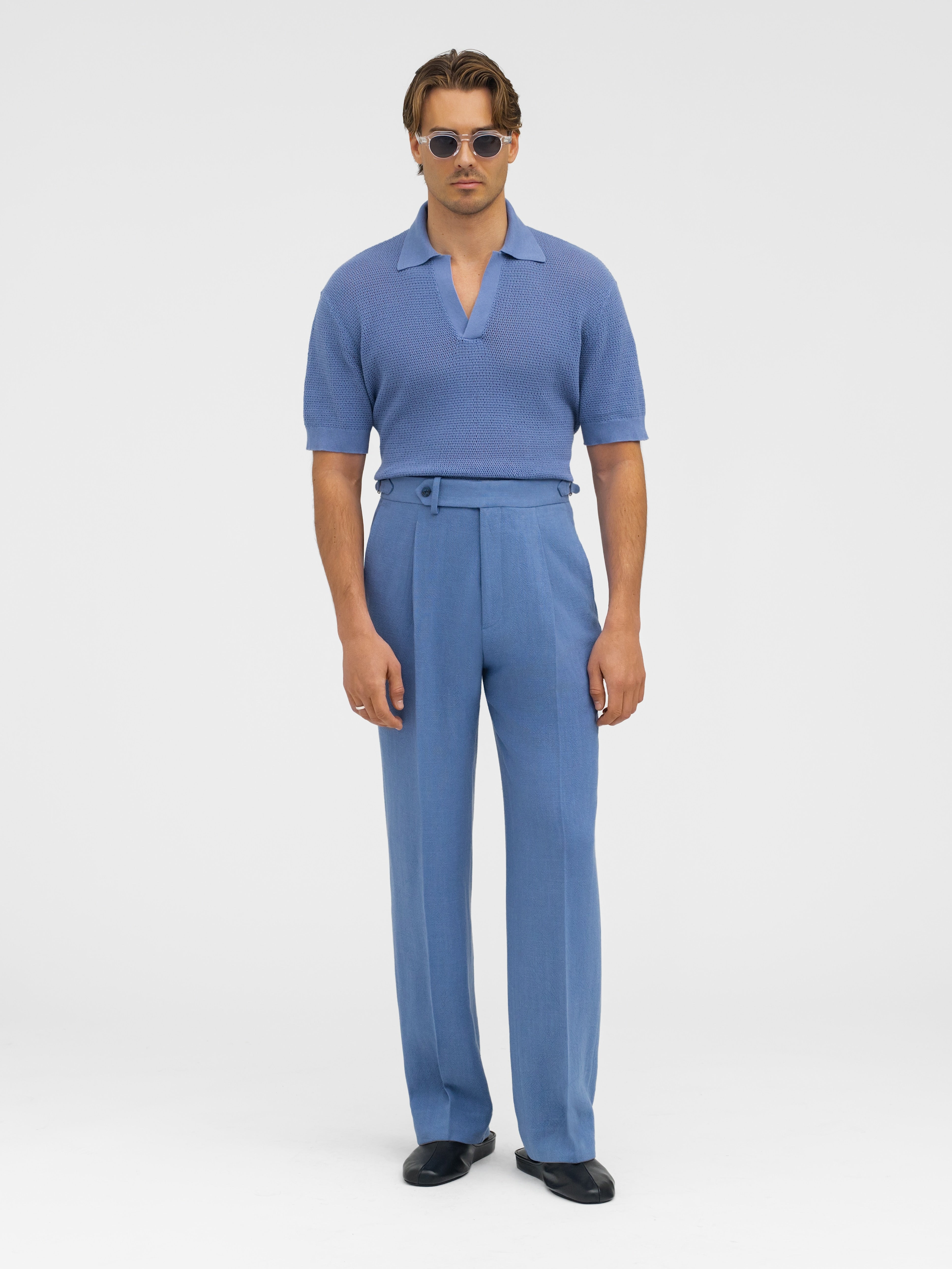 Denim Stonewashed Linen Trousers (Wide Fit) - Grand Le Mar