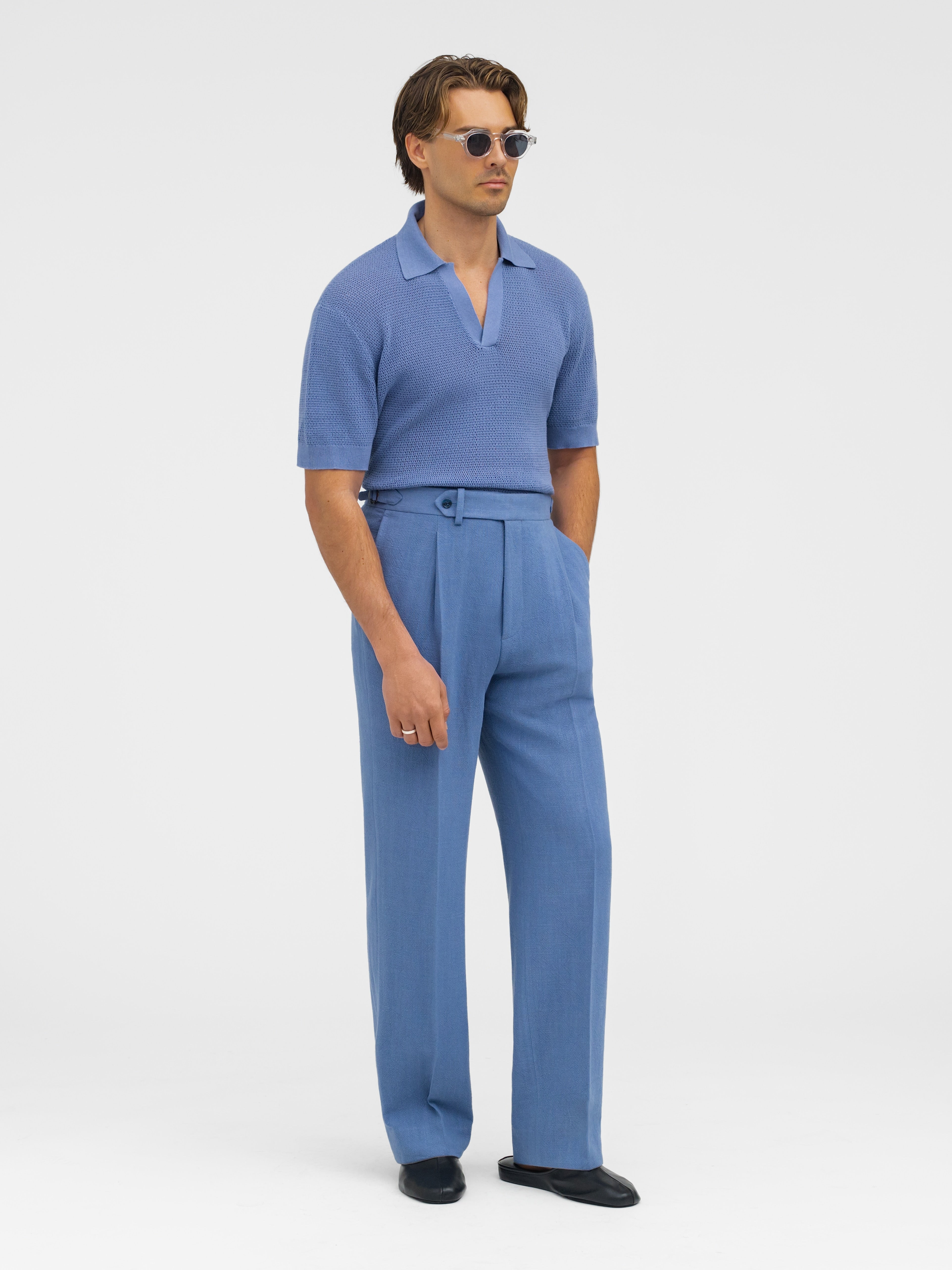 Denim Stonewashed Linen Trousers (Wide Fit) - Grand Le Mar