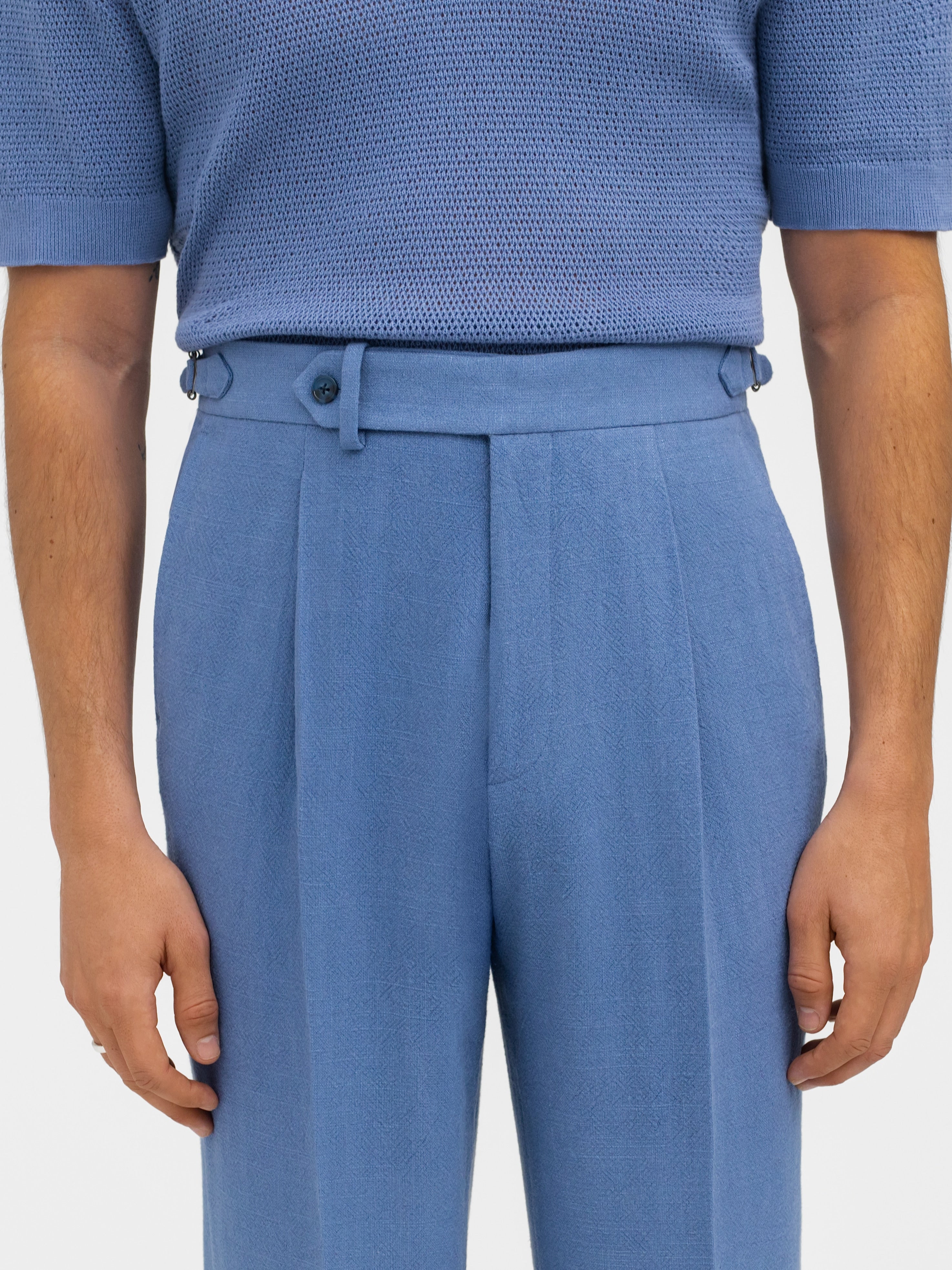 Denim Stonewashed Linen Trousers (Wide Fit) - Grand Le Mar