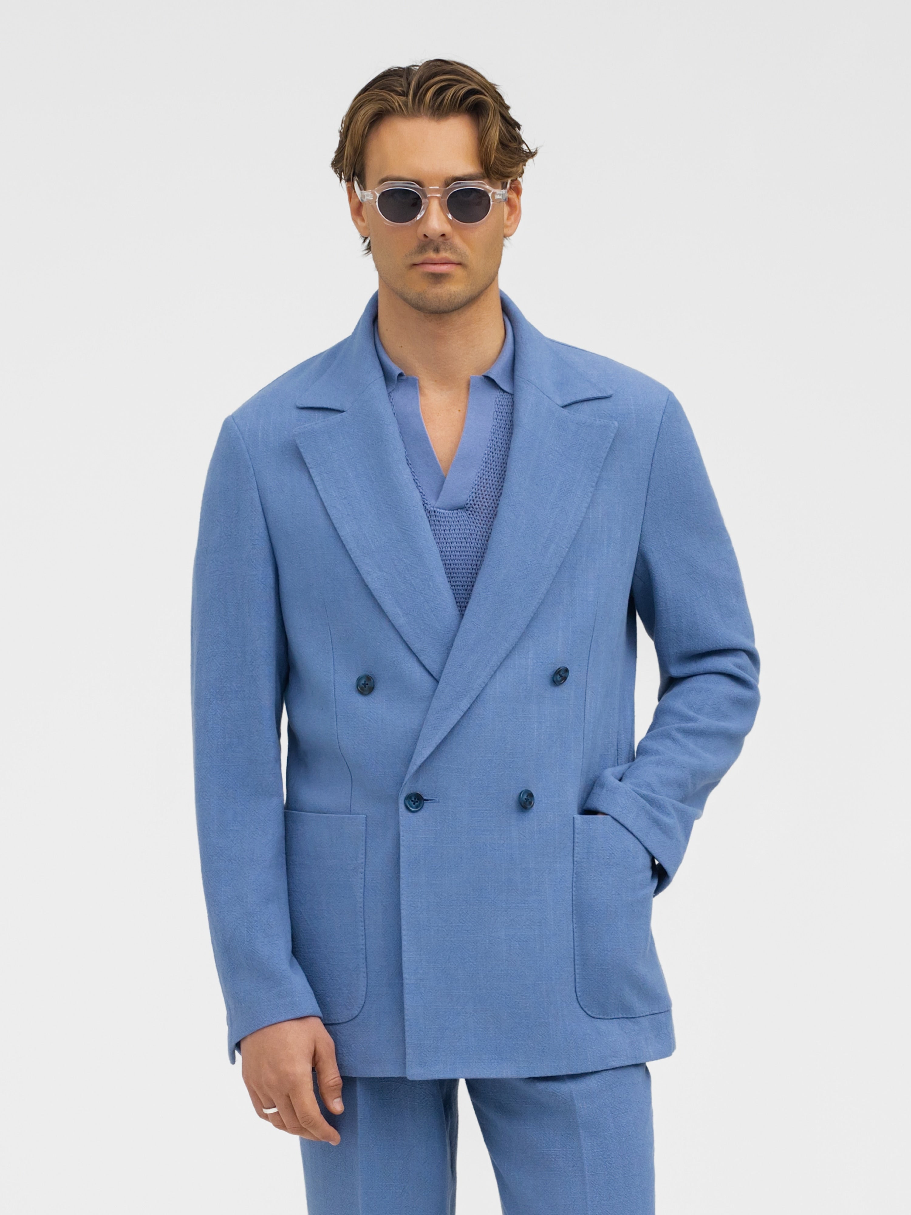 Denim Stonewashed Linen Jacket (Casual Fit) - Grand Le Mar