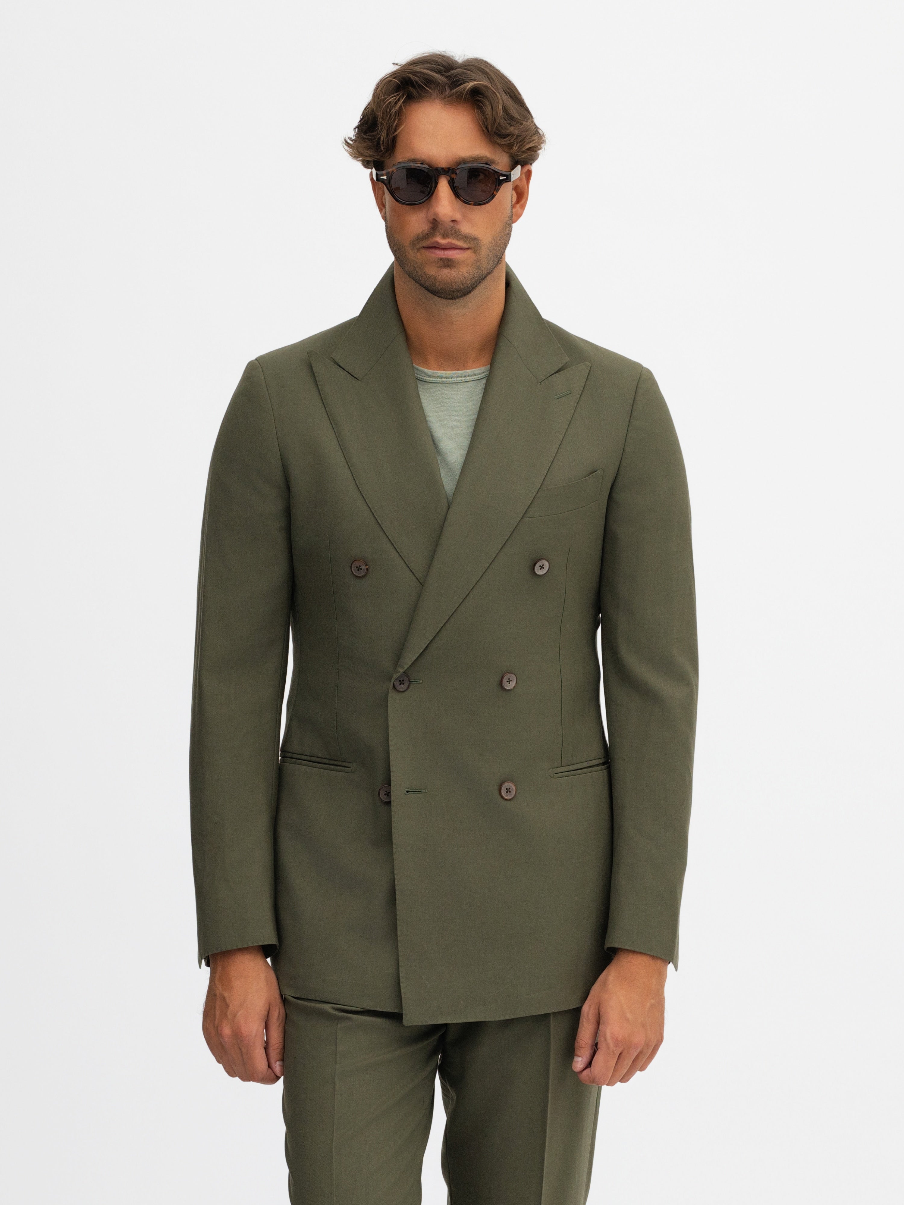 Khaki Green Wool Suit - Grand Le Mar