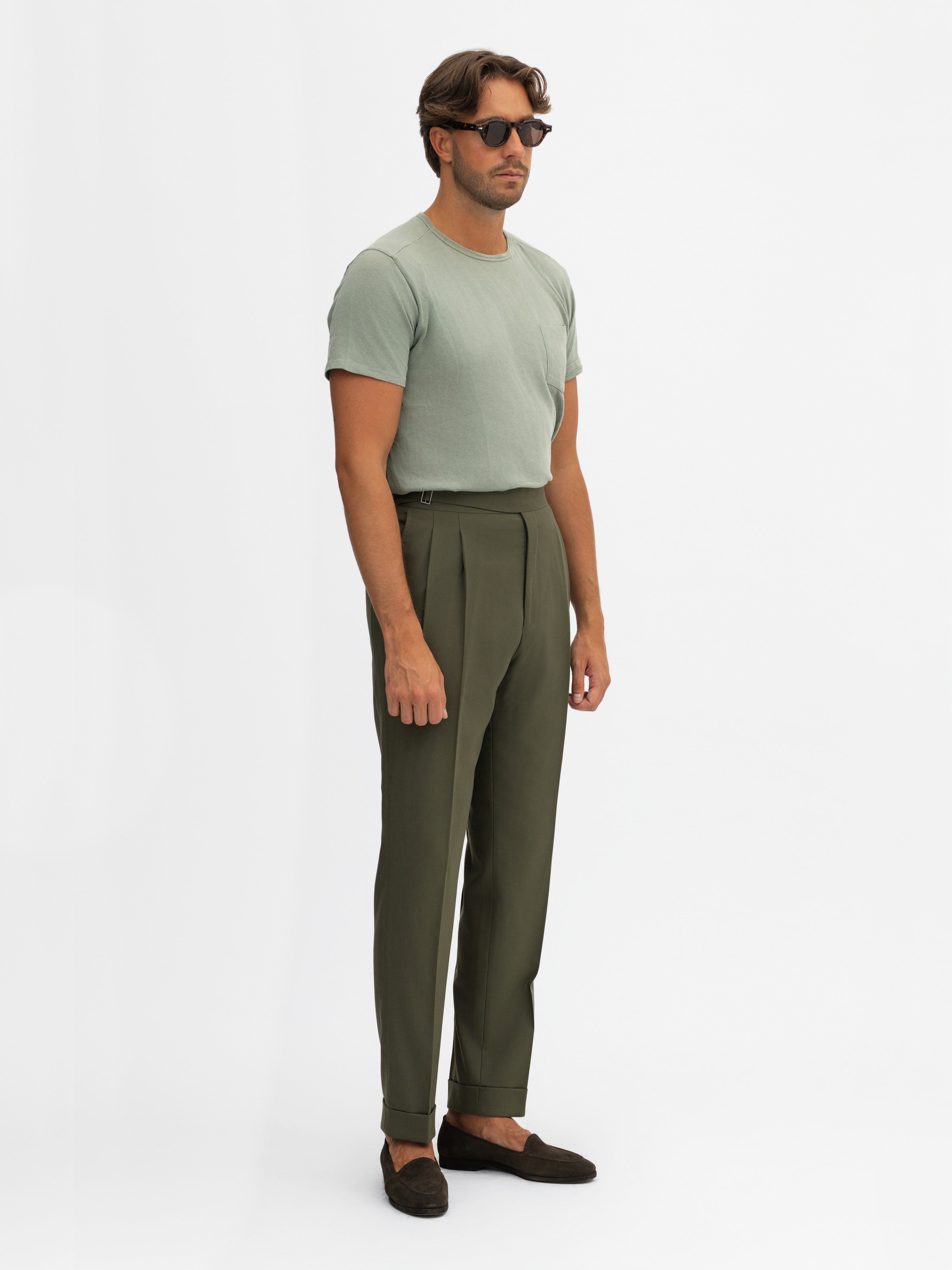 Khaki Green Wool Suit - Grand Le Mar