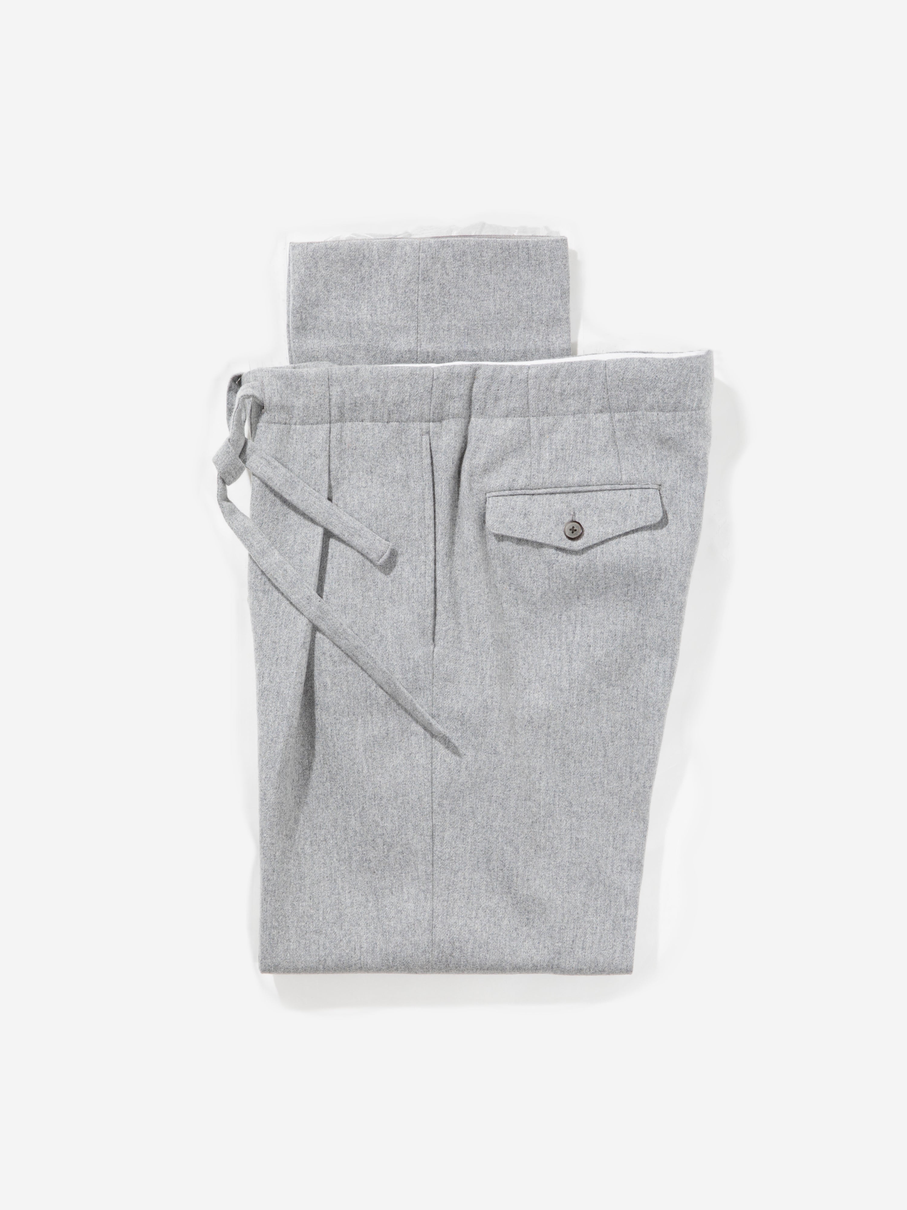 Grey Flannel Wool Drawstring Trousers (Straight Fit) - Grand Le Mar