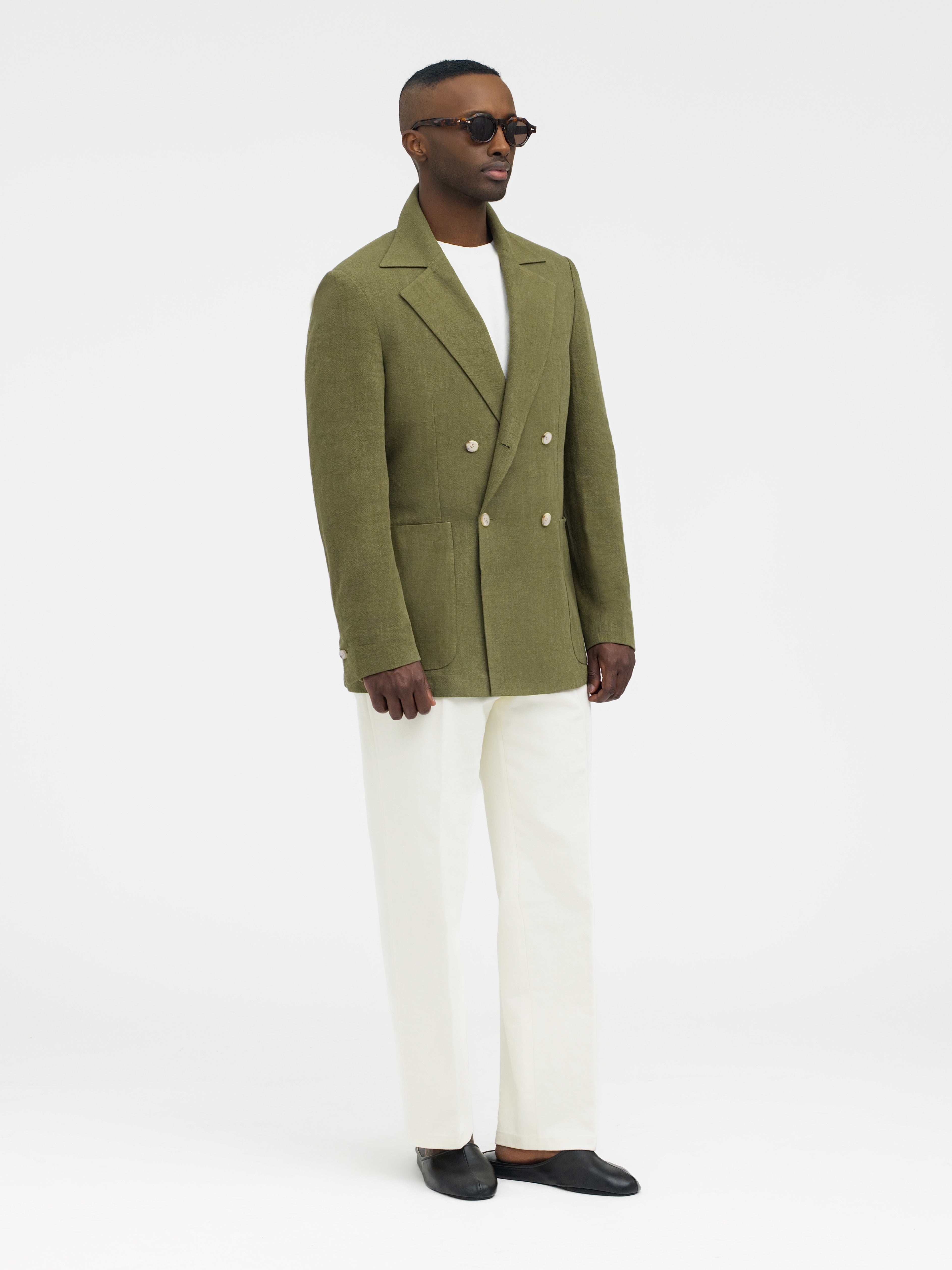 Khaki Stonewashed Linen Jacket - Grand Le Mar