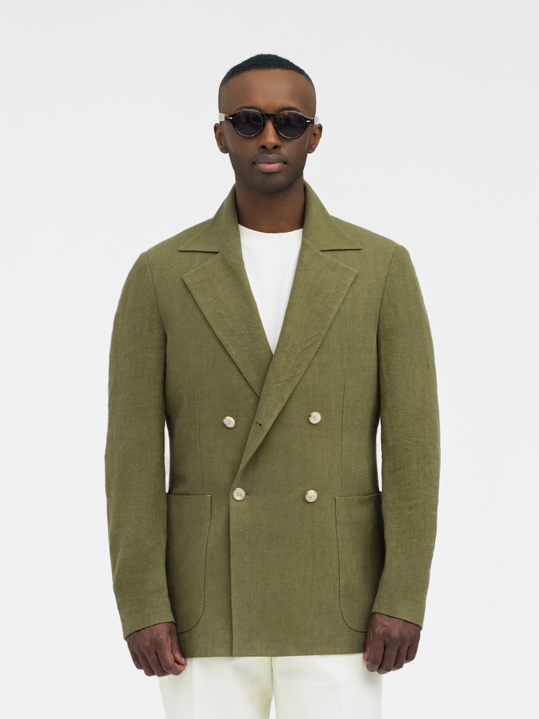 Khaki Stonewashed Linen Jacket - Grand Le Mar