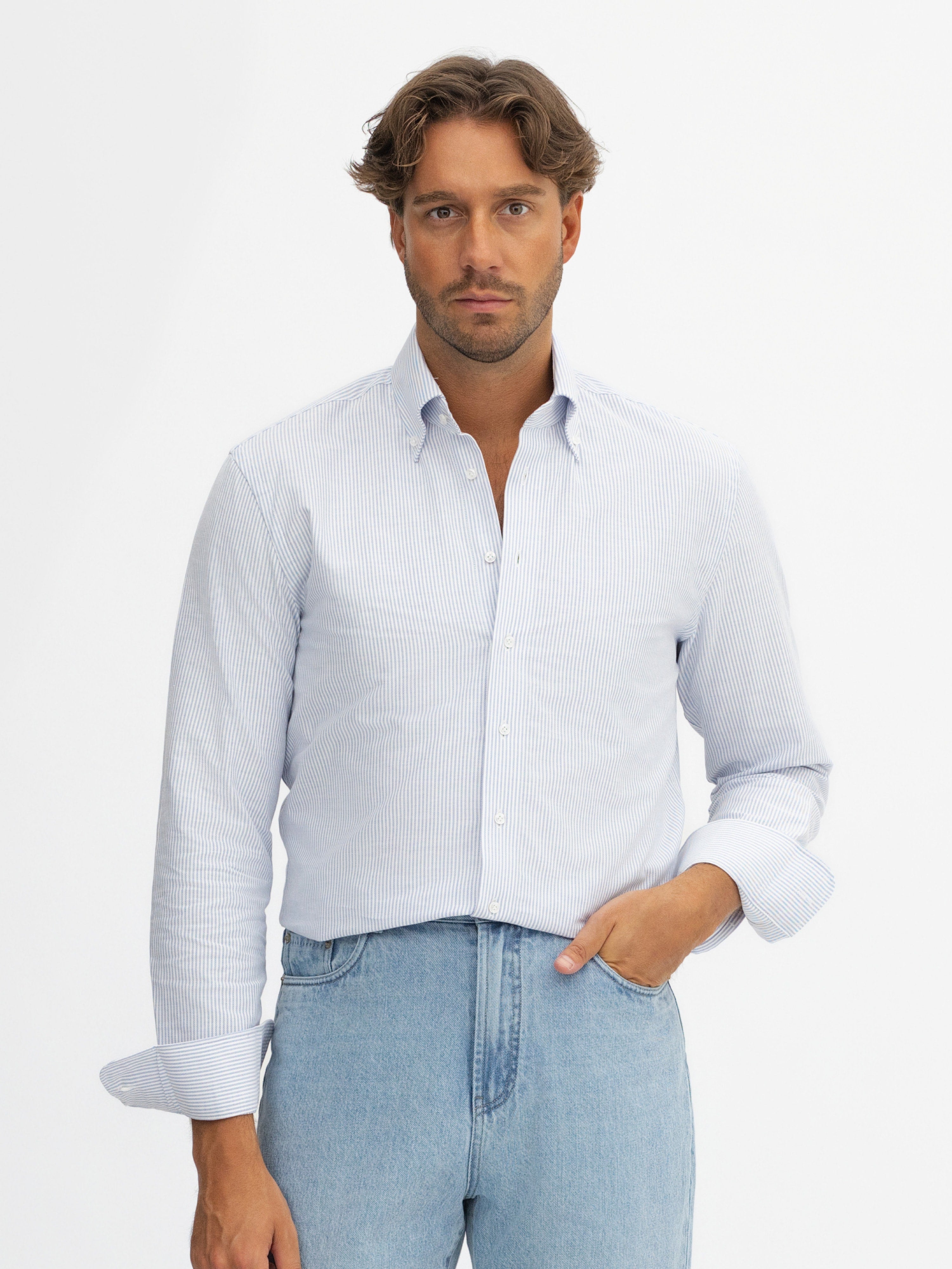 Light Blue Striped Oxford Button-Down Shirt - Grand Le Mar