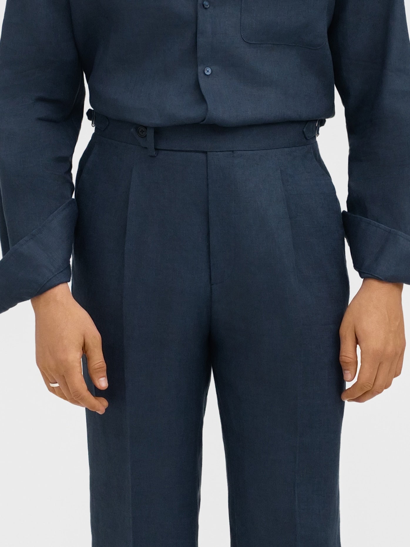 Navy Linen Trousers (Wide Fit) - Grand Le Mar