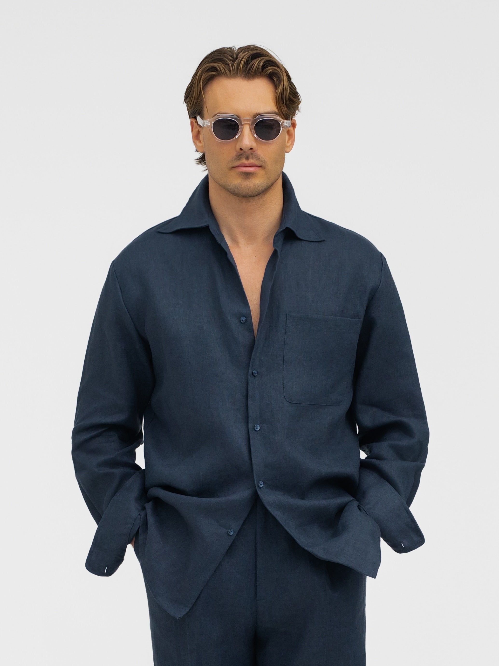 Navy Linen Shirt - Grand Le Mar