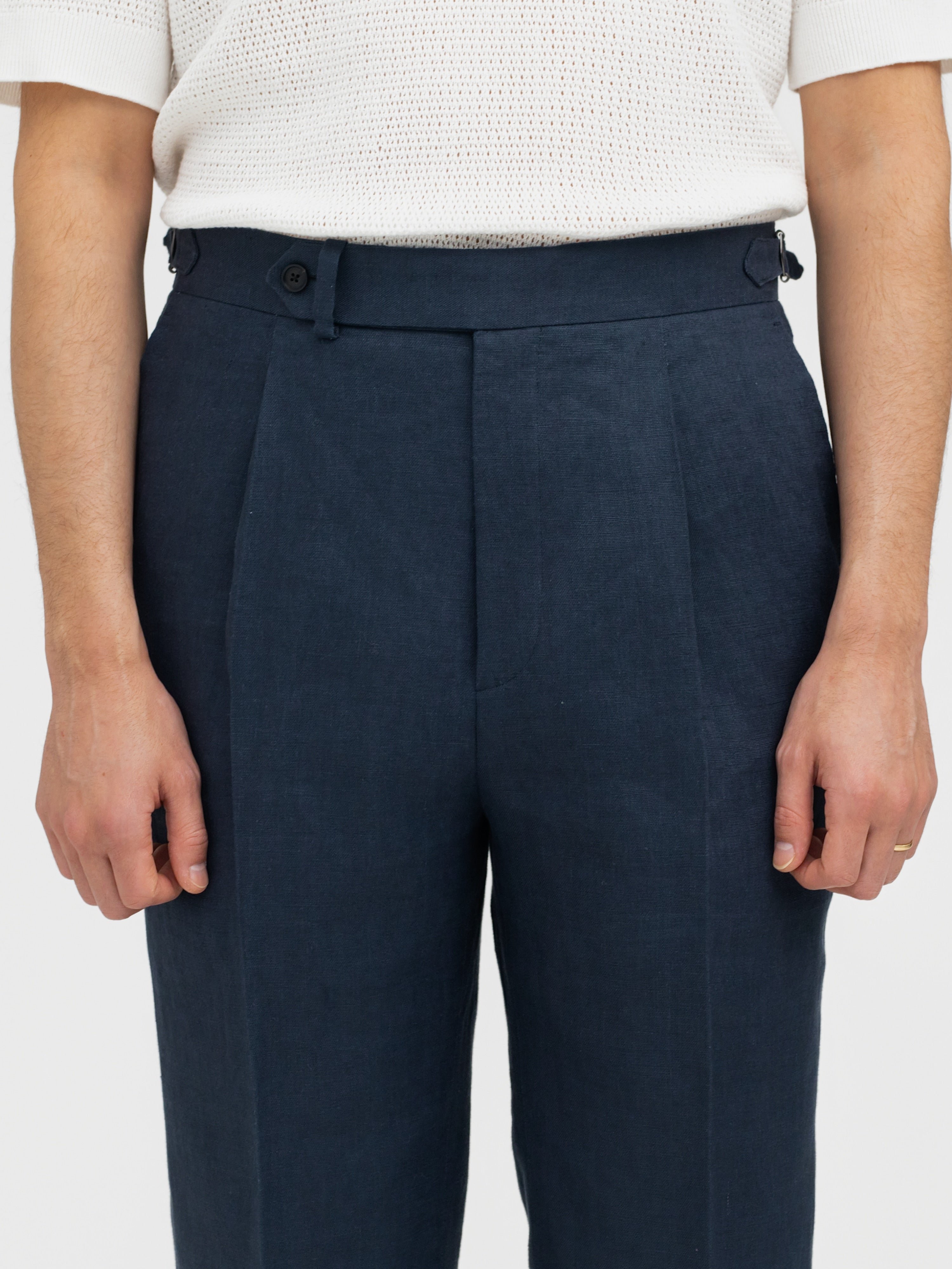 Navy Linen Trousers (Straight Fit) - Grand Le Mar