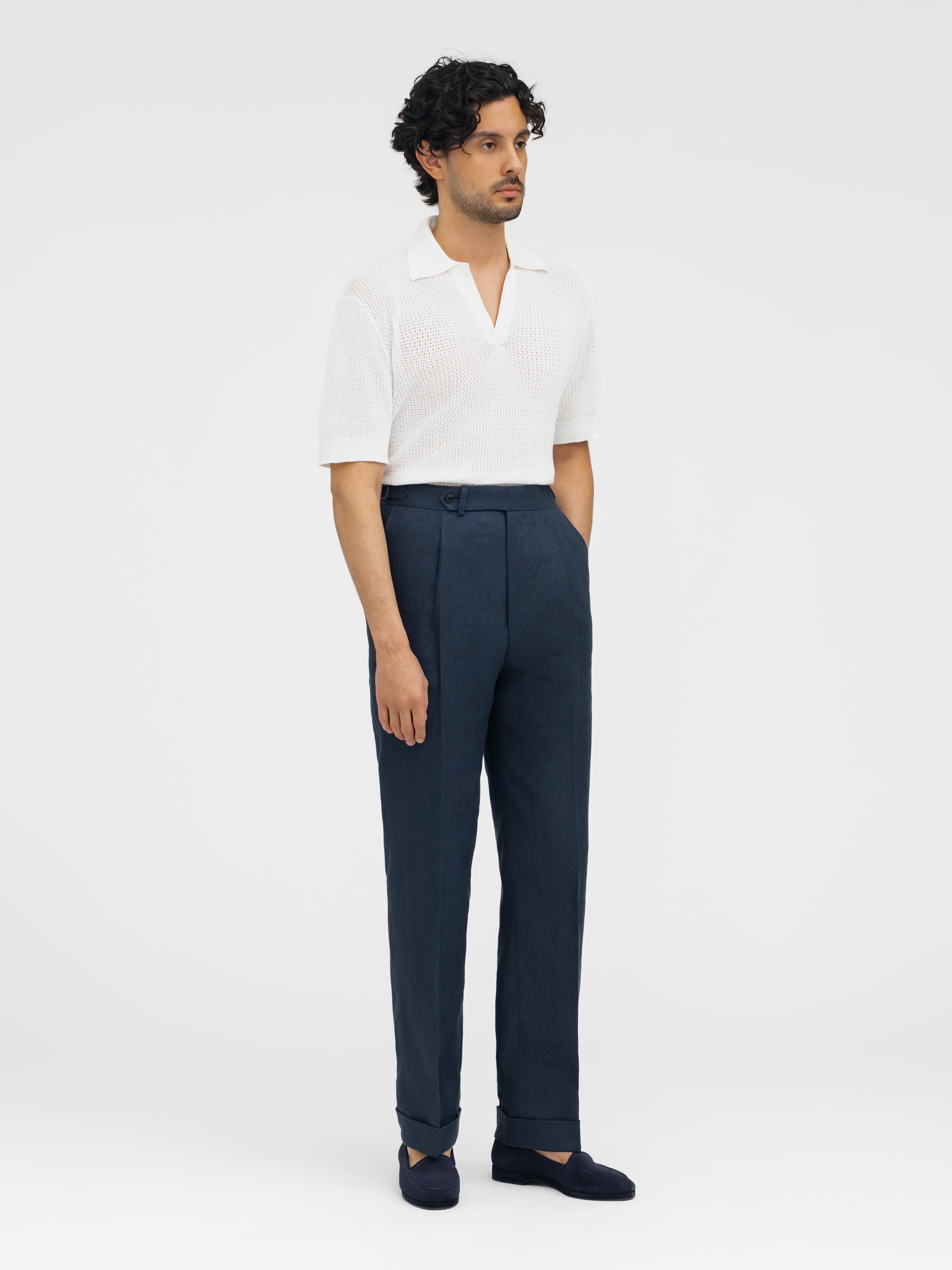Navy Linen Trousers (Straight Fit) - Grand Le Mar