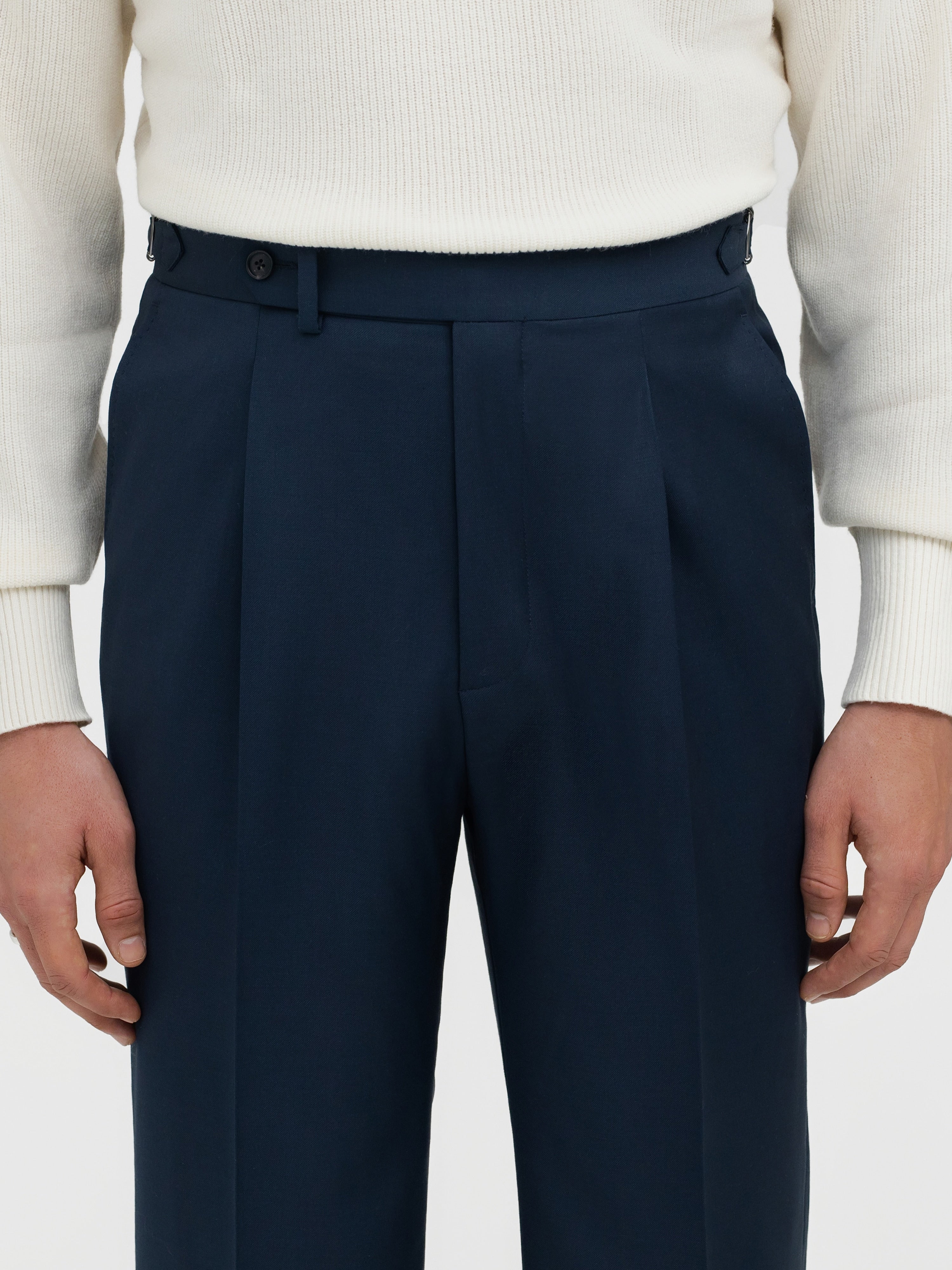 Navy Wool Trousers (Wide Fit) - Grand Le Mar