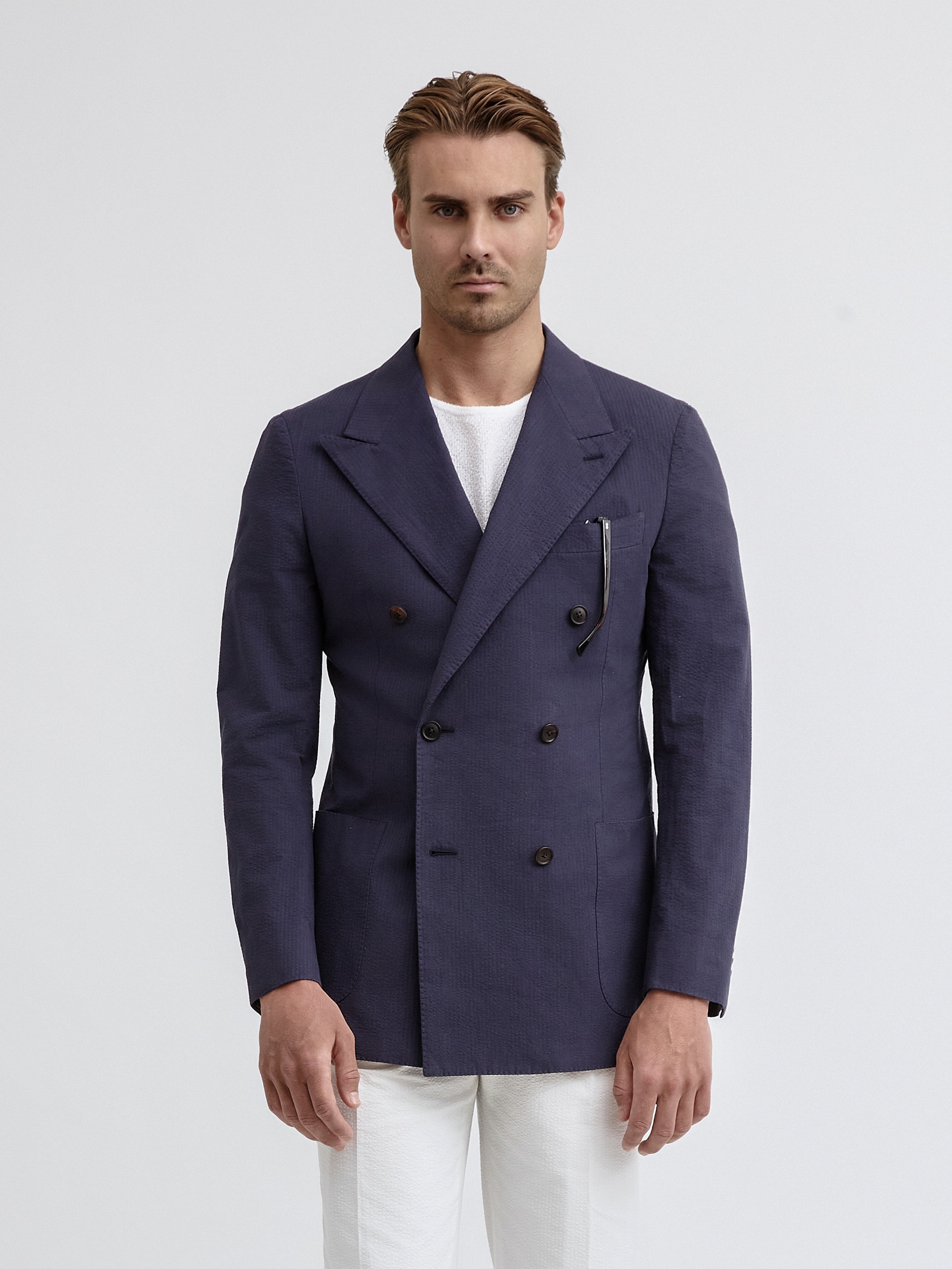 Navy Blue Seersucker Jacket - Grand Le Mar