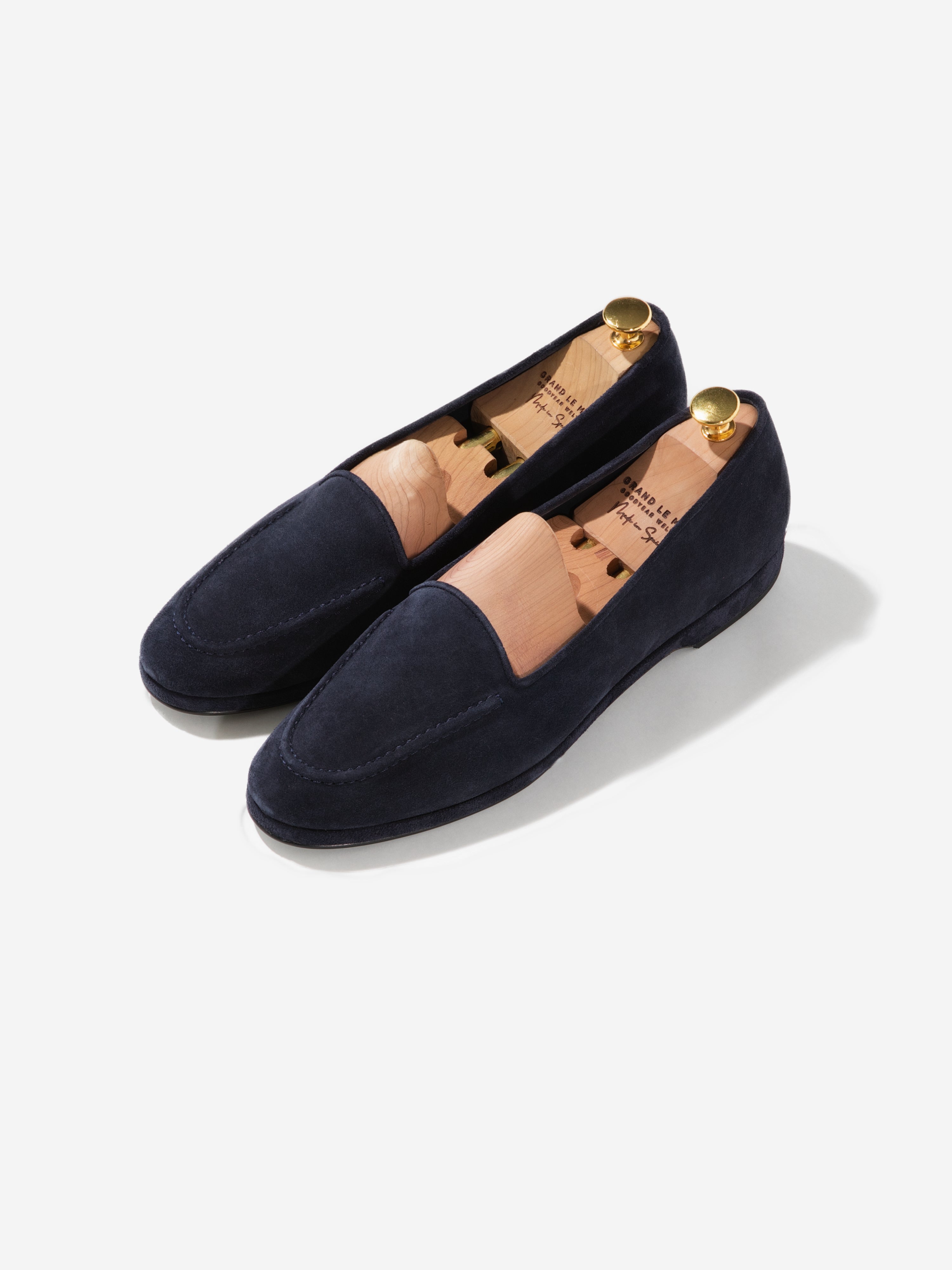 Navy Suede Belgian Loafers - Grand Le Mar